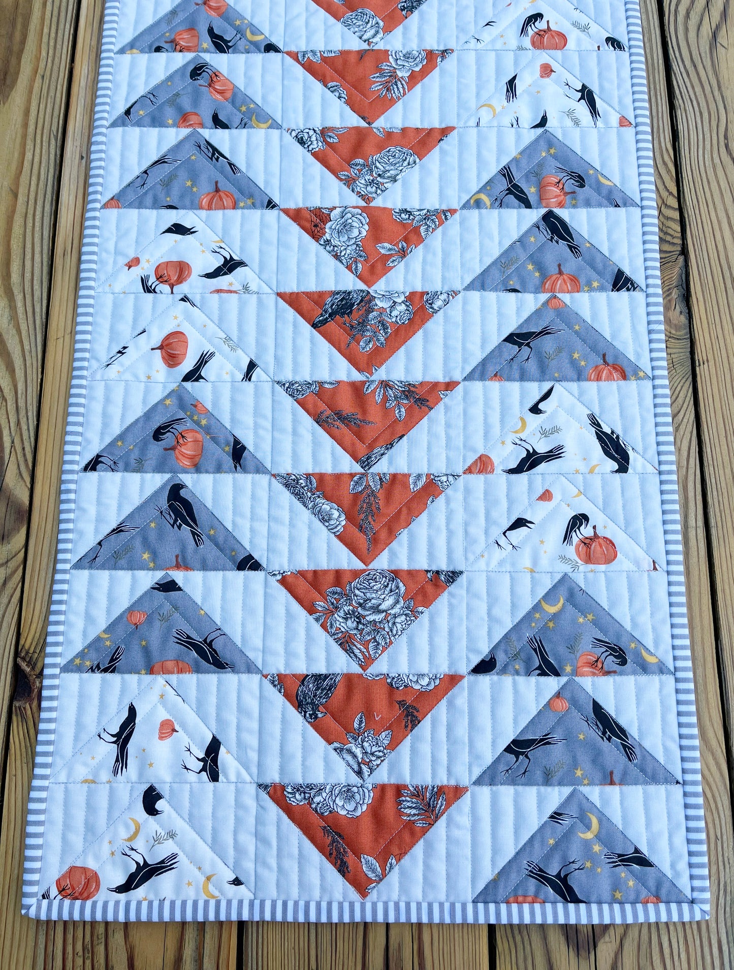 Halloween Table Runner - Handmade Quilted, Orange & Grey (15.5x49.5) READY TO SHIP!