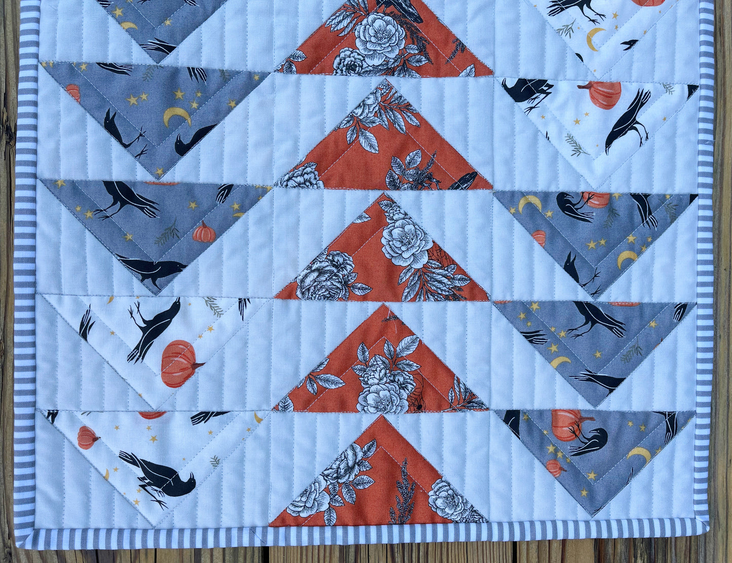 Halloween Table Runner - Handmade Quilted, Orange & Grey (15.5x49.5) READY TO SHIP!