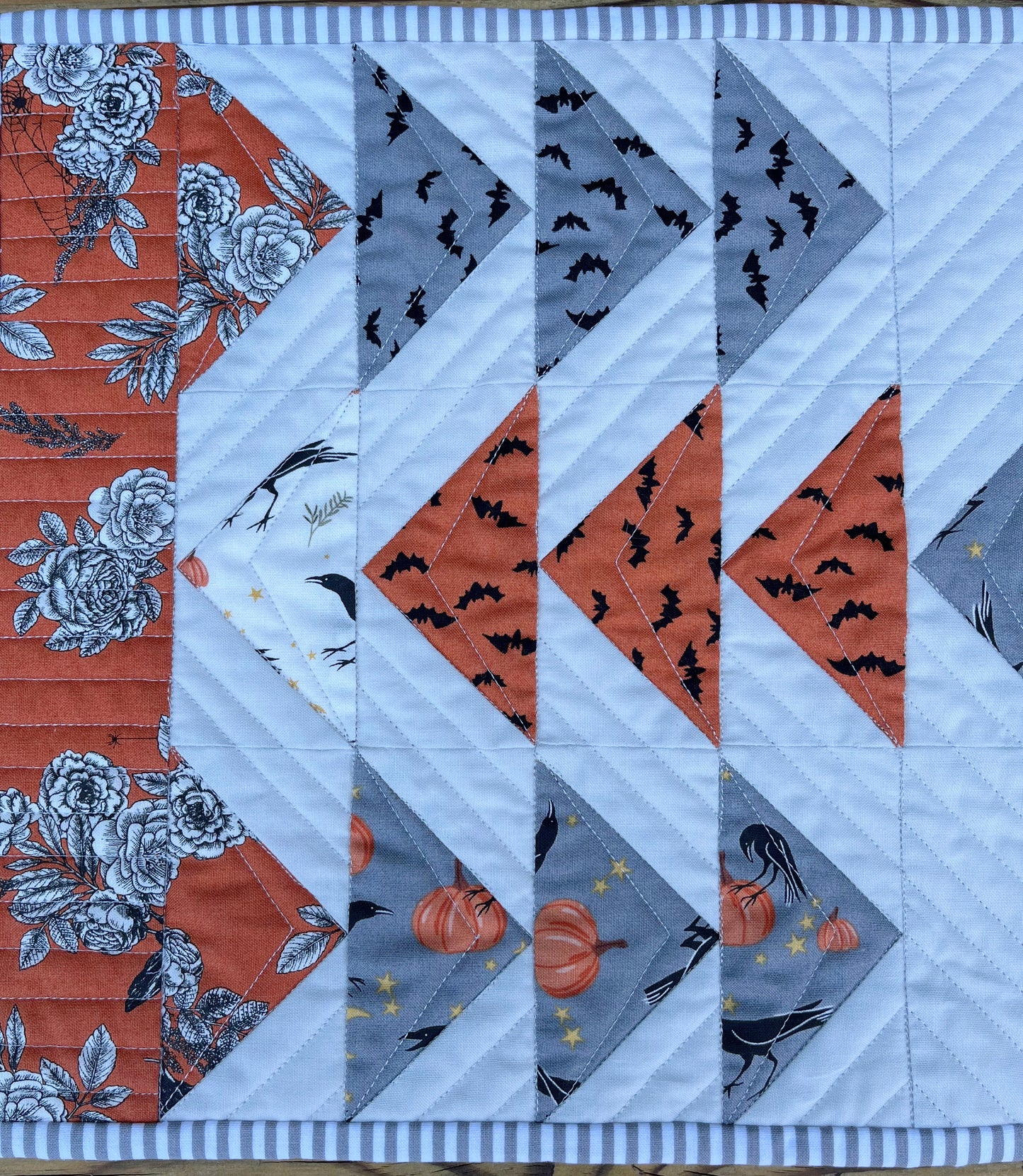 Halloween Table Runner - Handmade Quilted, Orange & Grey (12.5x52)  - READY TO SHIP!