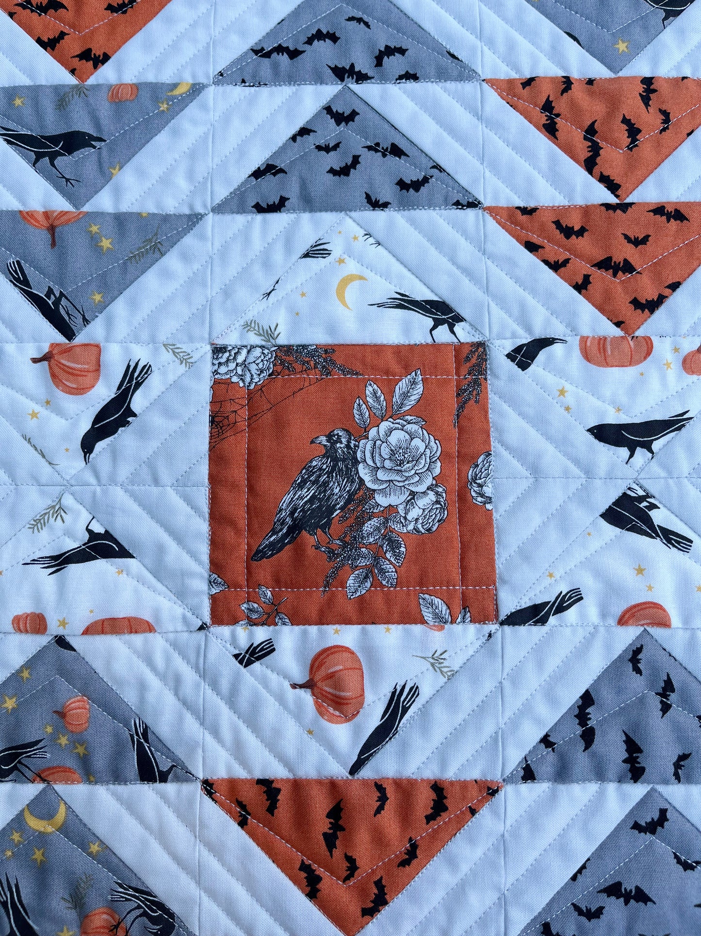 Halloween Table Runner - Handmade Quilted, Orange & Grey (12.5x52)  - READY TO SHIP!