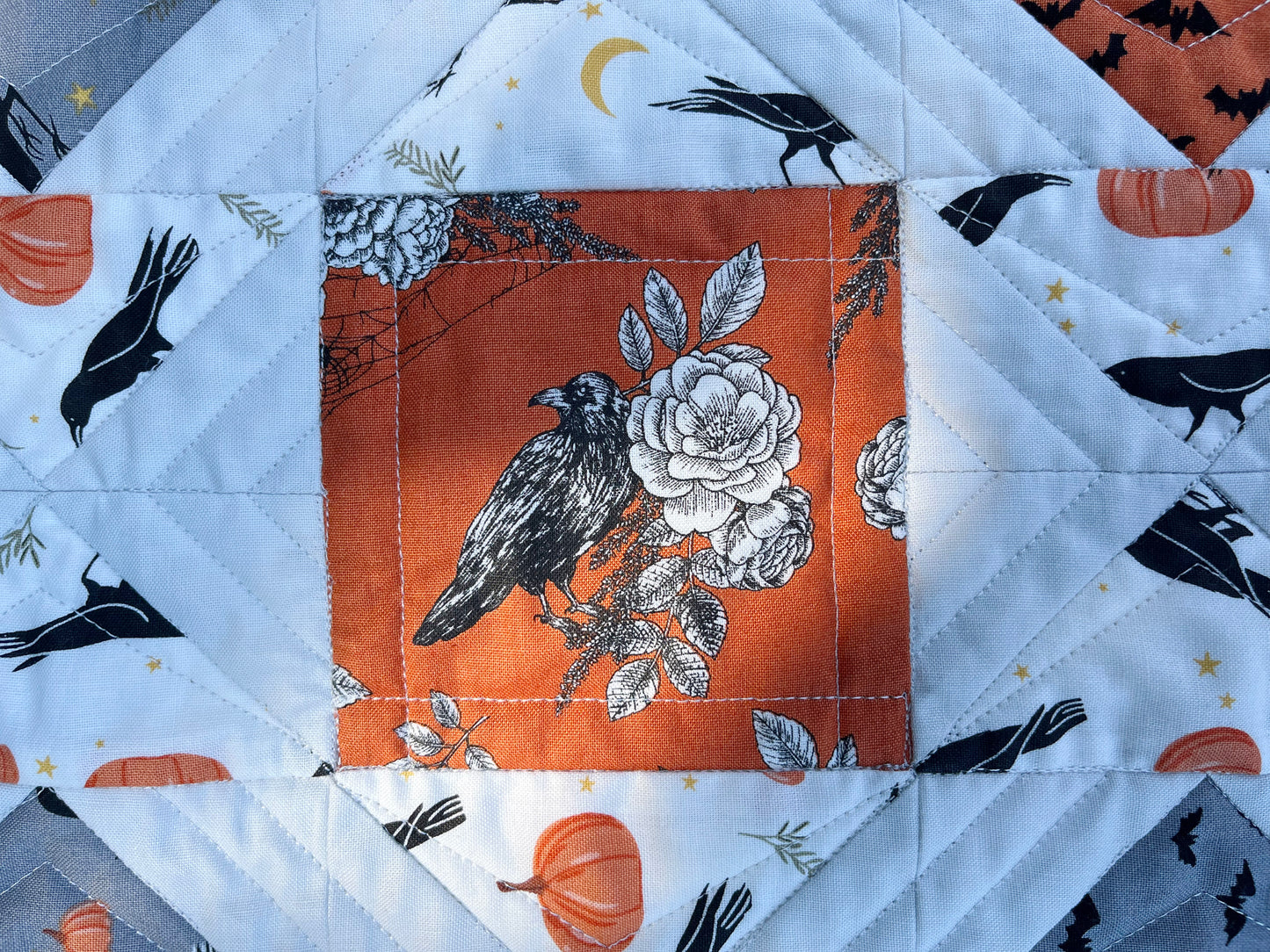 Halloween Table Runner - Handmade Quilted, Orange & Grey (12.5x52)  - READY TO SHIP!