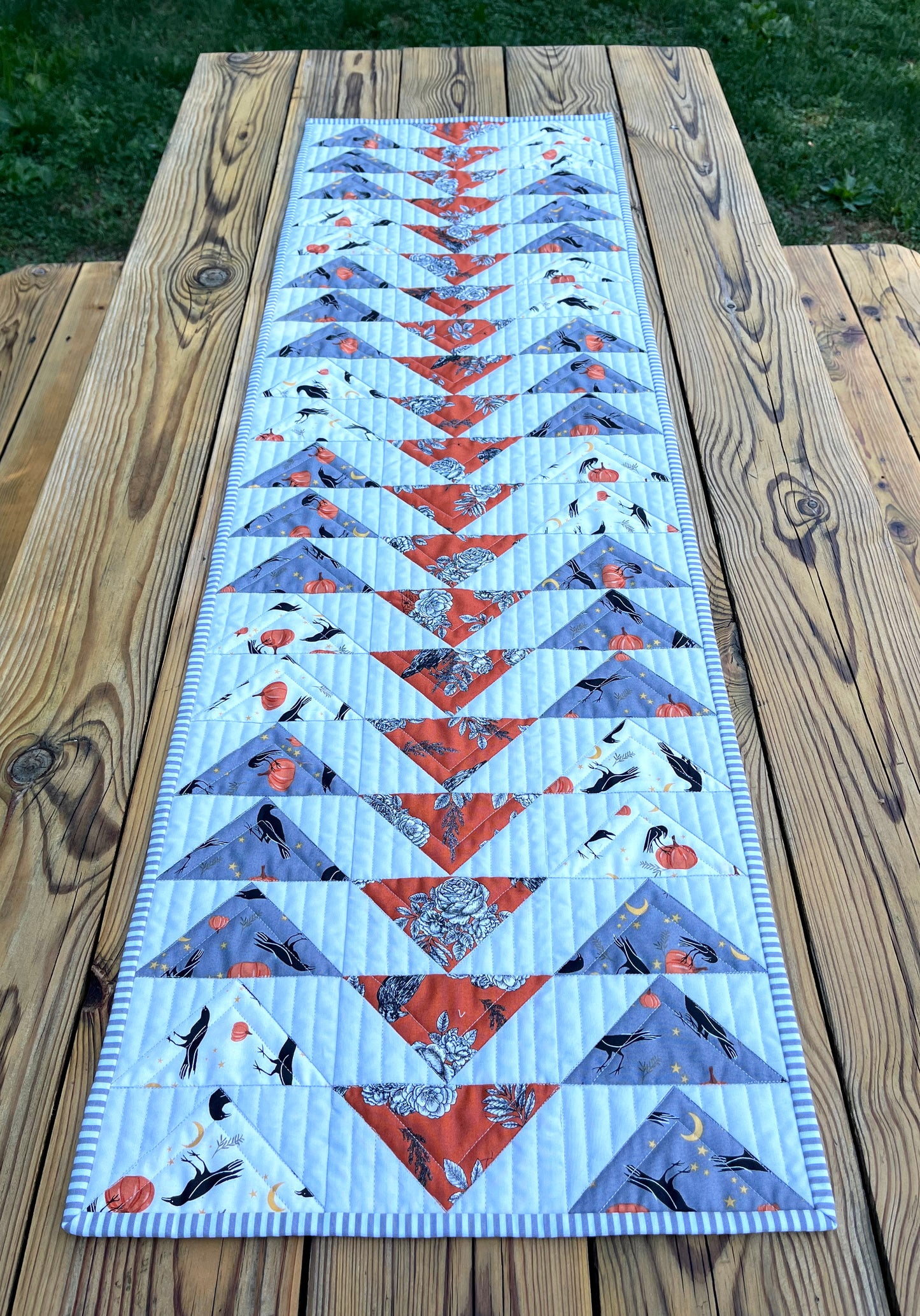 Halloween Table Runner - Handmade Quilted, Orange & Grey (15.5x49.5) READY TO SHIP!