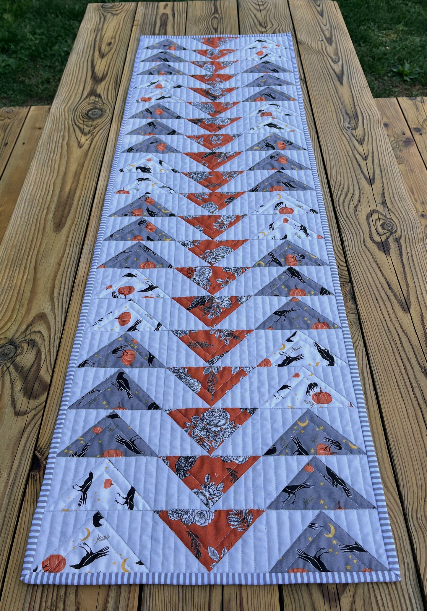 Halloween Table Runner - Handmade Quilted, Orange & Grey (15.5x49.5) READY TO SHIP!