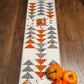Halloween Table Runner - Handmade Quilted - Grey, Orange, Cream with Crows, Pumpkins, Stars (12.5x52)