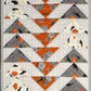 Halloween Table Runner - Handmade Quilted - Grey, Orange, Cream with Crows, Pumpkins, Stars (15.5x 49.5)