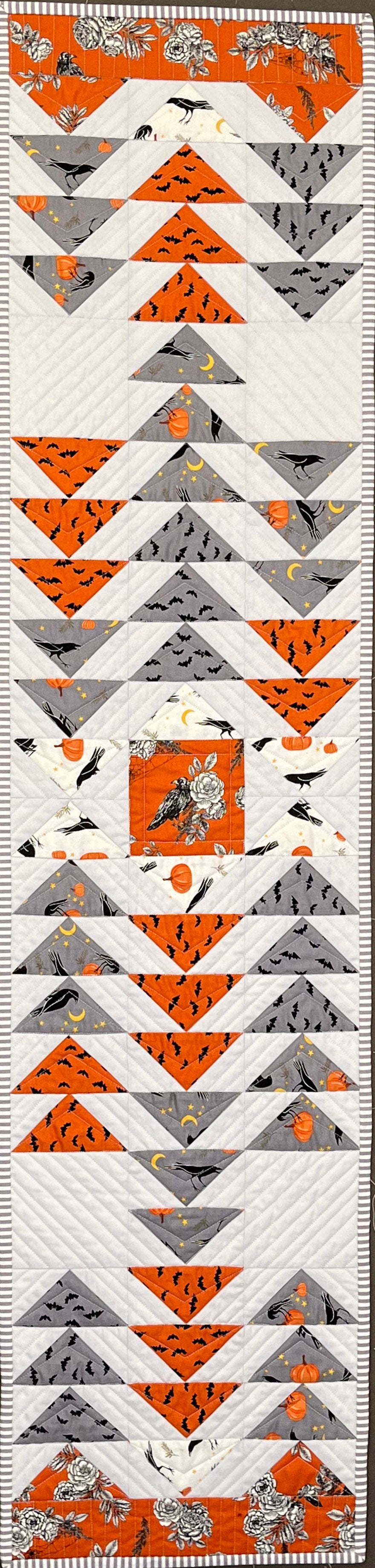 Handmade Halloween Quilted Table Runner - Custom Quilted  (12.5x52) ONE OF A KIND - Ready to Ship!
