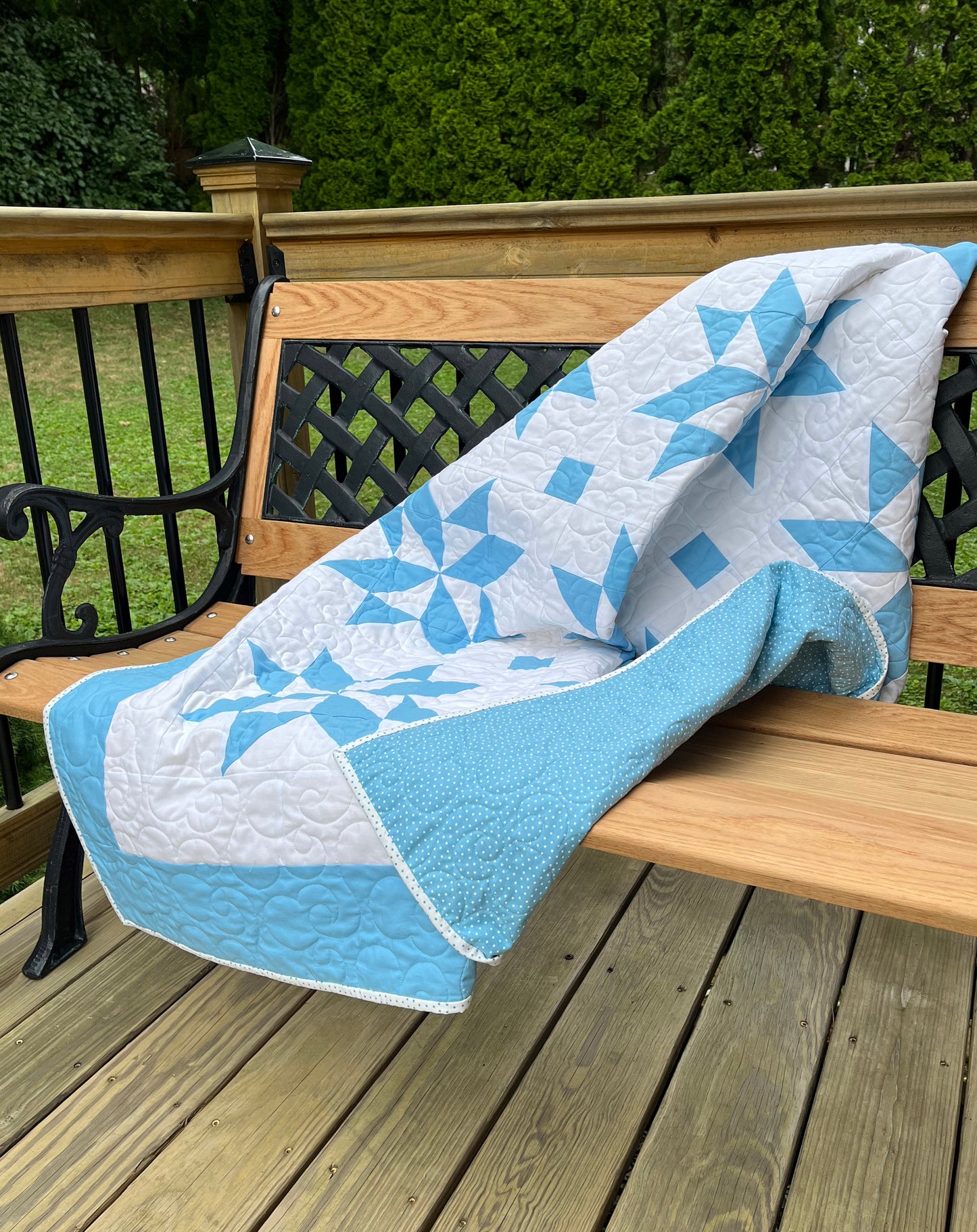Handmade Throw Quilt - Stars & Clouds - Baby/Lap/Throw - 54(W)x57(L)