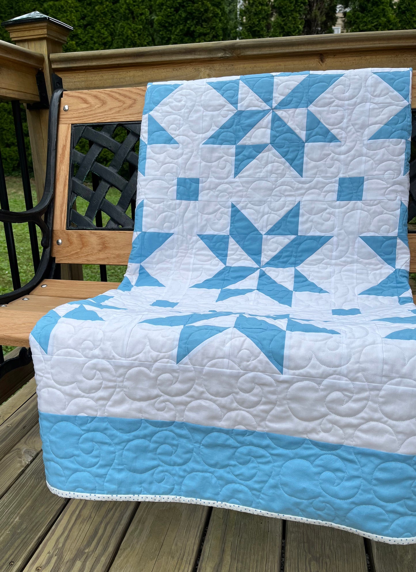 Handmade Throw Quilt - Stars & Clouds - Baby/Lap/Throw - 54(W)x57(L)