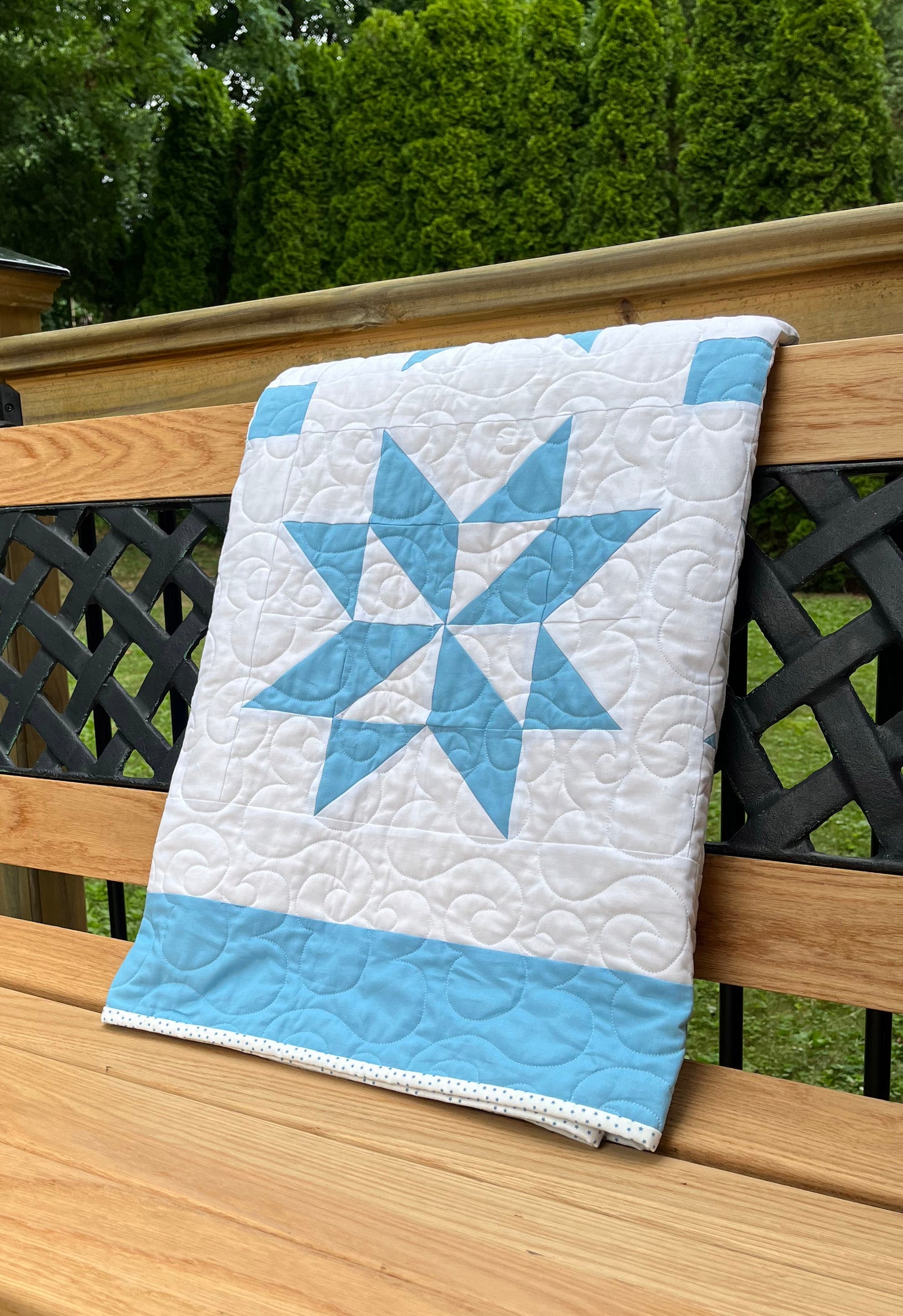 Handmade Throw Quilt - Stars & Clouds - Baby/Lap/Throw - 54(W)x57(L)