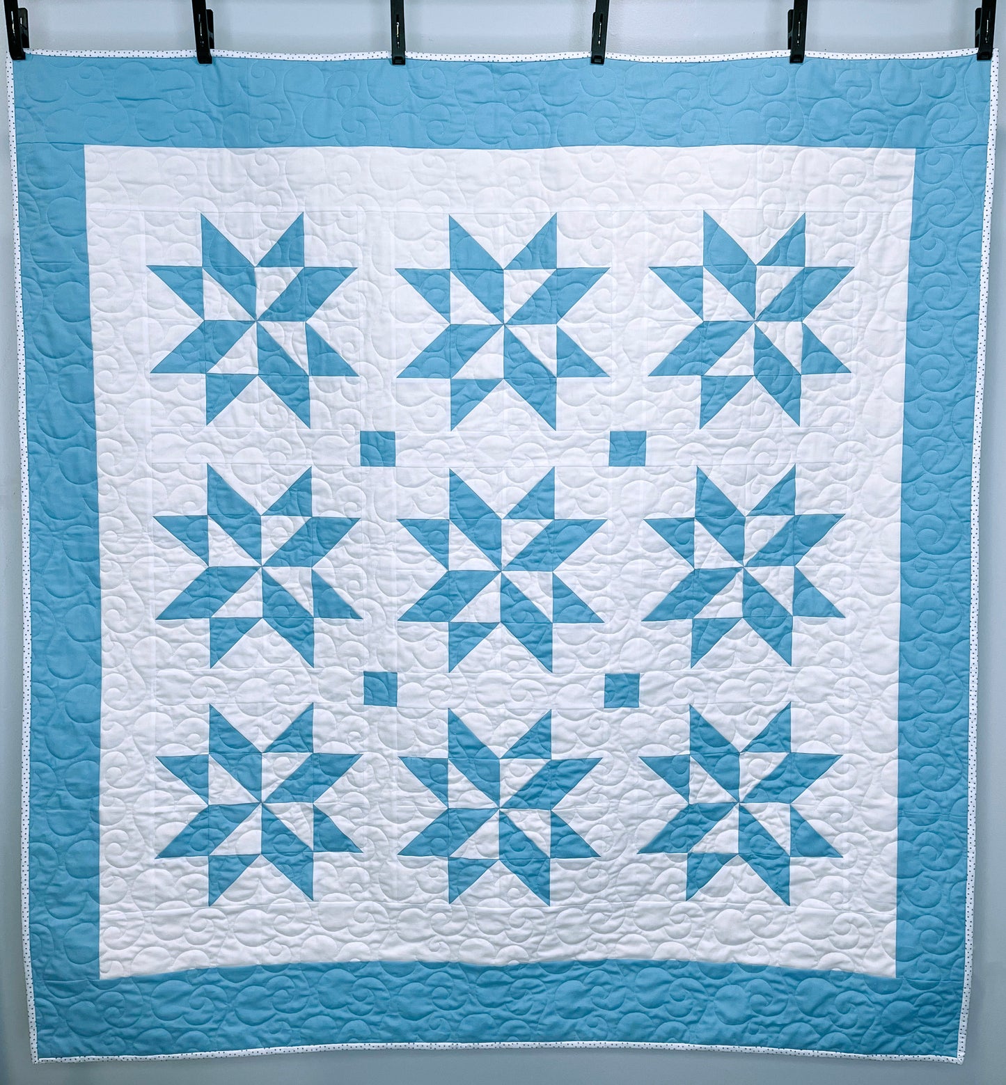 Handmade Throw Quilt - Stars & Clouds - Baby/Lap/Throw - 54(W)x57(L)