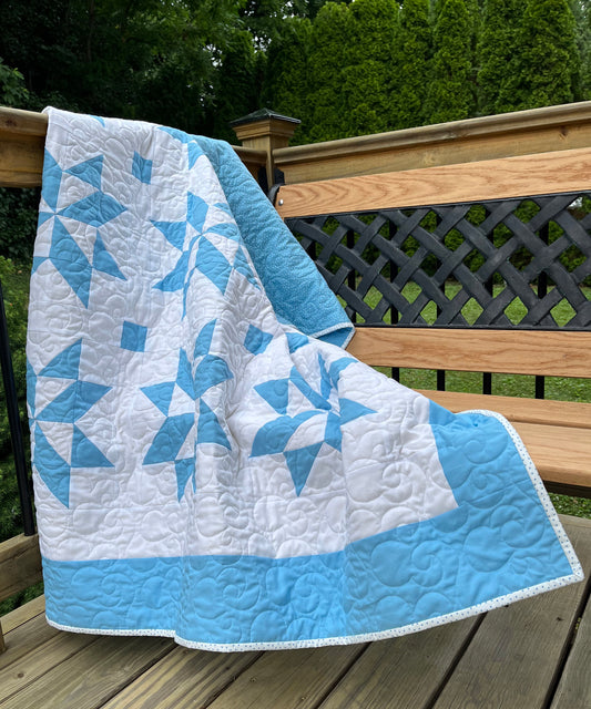 Handmade Throw Quilt - Stars & Clouds - Baby/Lap/Throw - 54(W)x57(L)