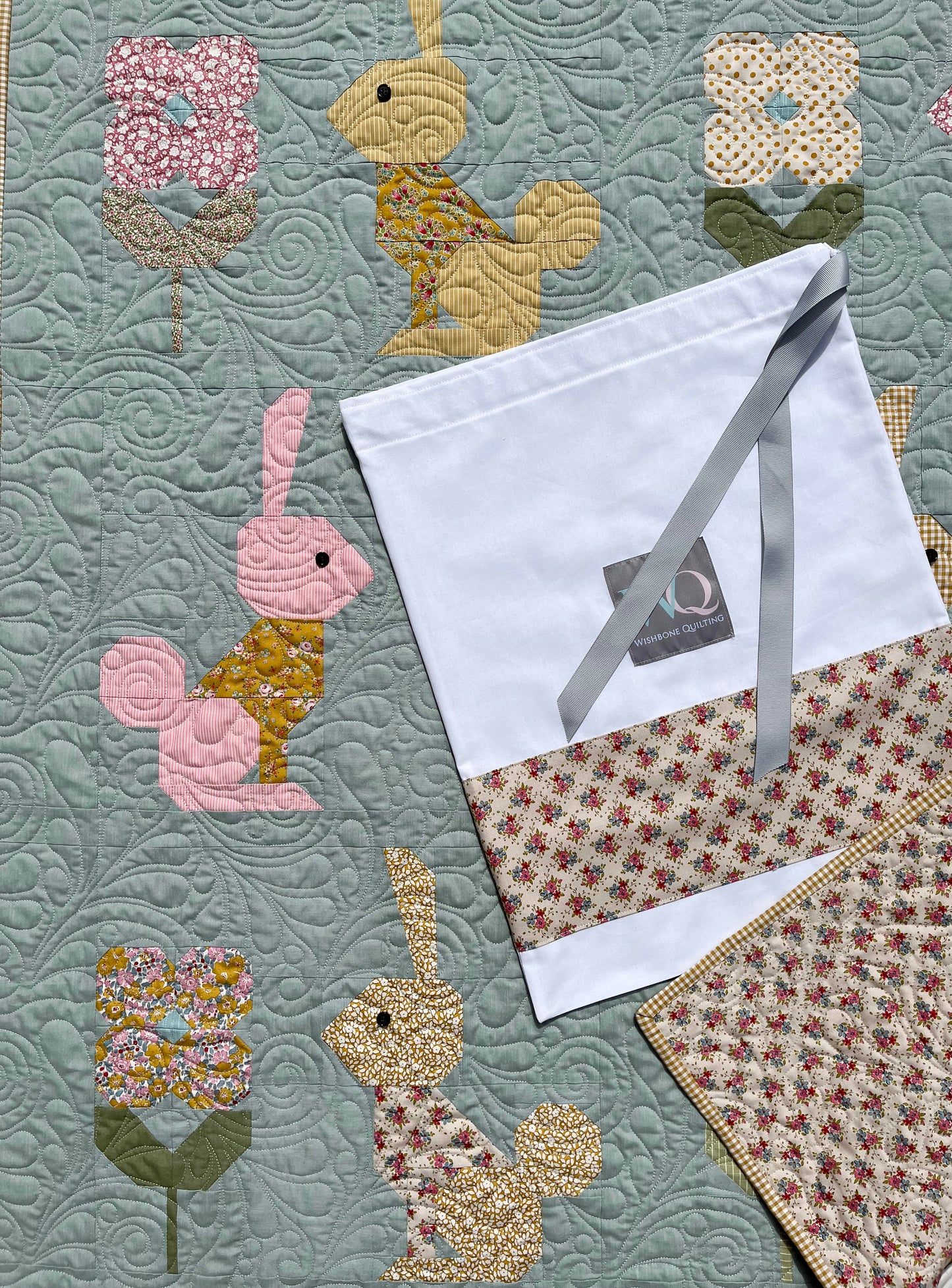 Handmade Easter Baby Quilt - Tilda Spring Hare Quilt - Lap Quilt - Custom Order for MH