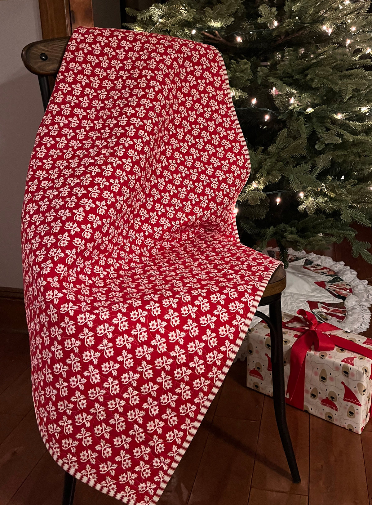 Handmade Christmas Baby Quilt, Heirloom Blanket, Home Decor, Table Topper  (36.5x40.5)