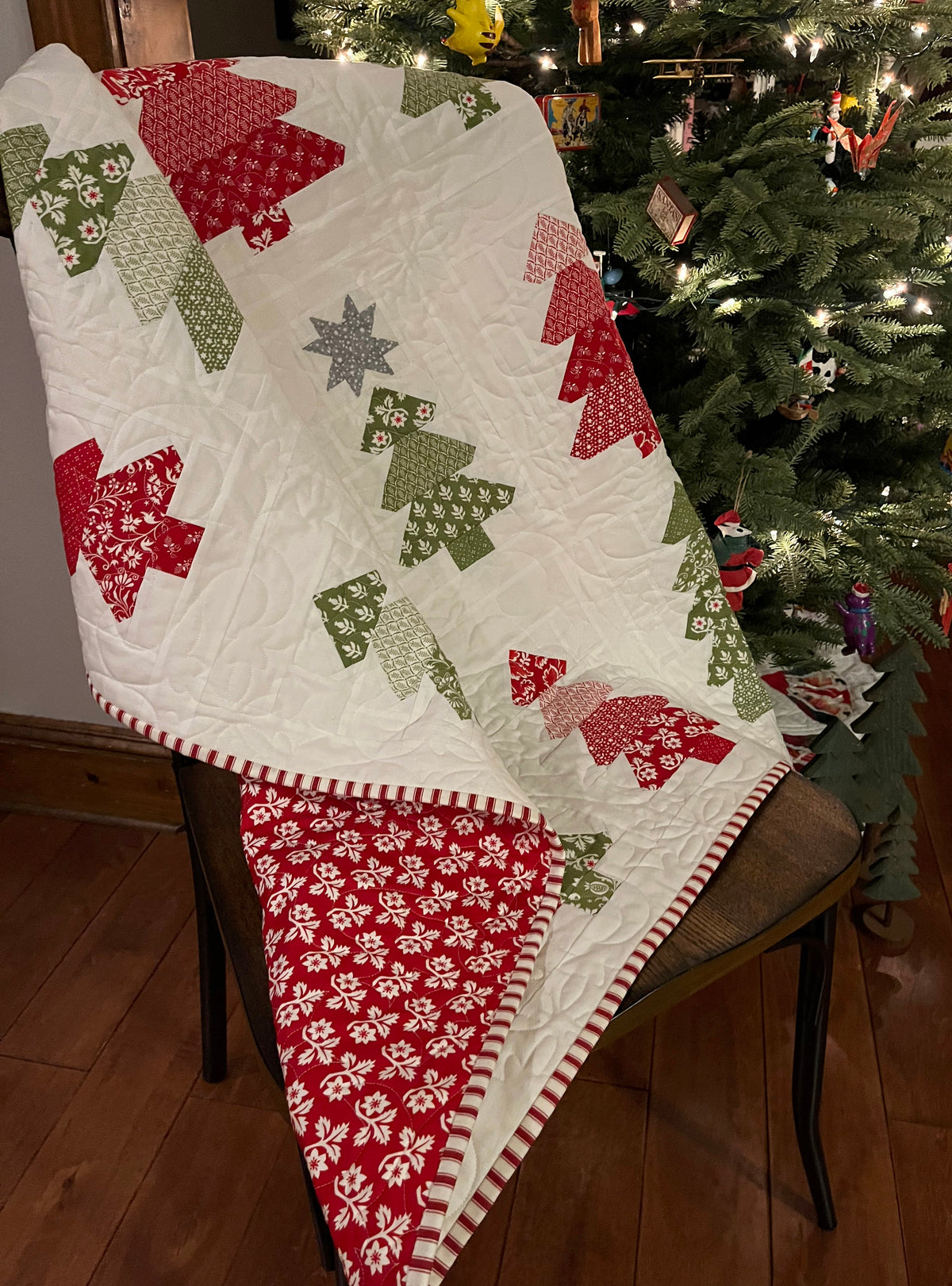 Handmade Christmas Baby Quilt, Heirloom Blanket, Home Decor, Table Topper  (36.5x40.5)