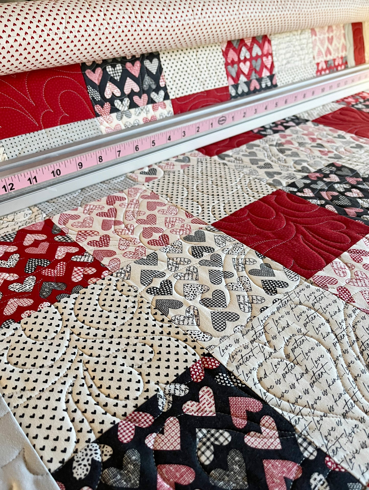 Handmade Hearts Baby Quilt, Baby Blanket, Lap Quilt, Table Topper, Wall Hanging (37.5x42)