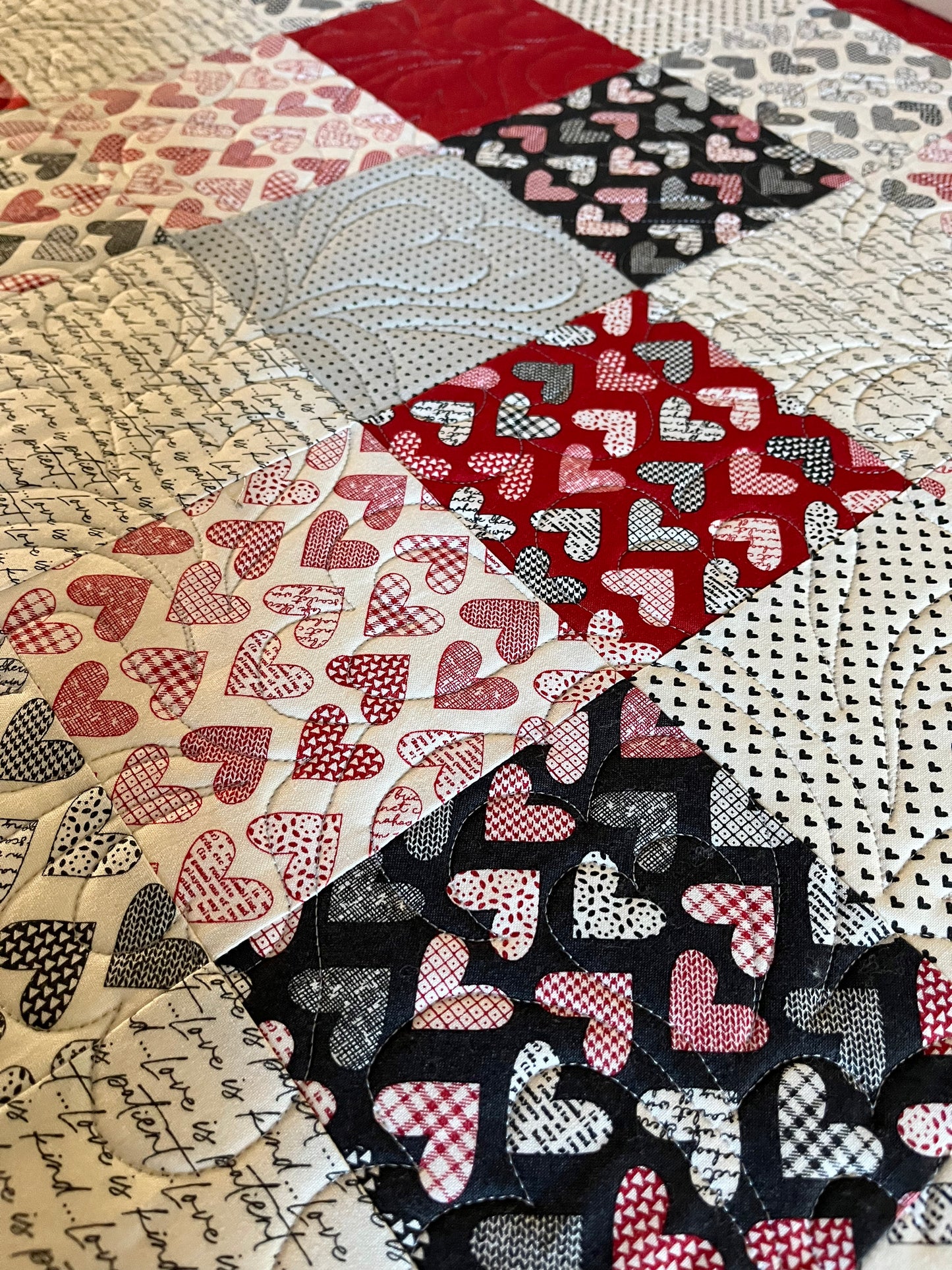 Handmade Hearts Baby Quilt, Baby Blanket, Lap Quilt, Table Topper, Wall Hanging (37.5x42)