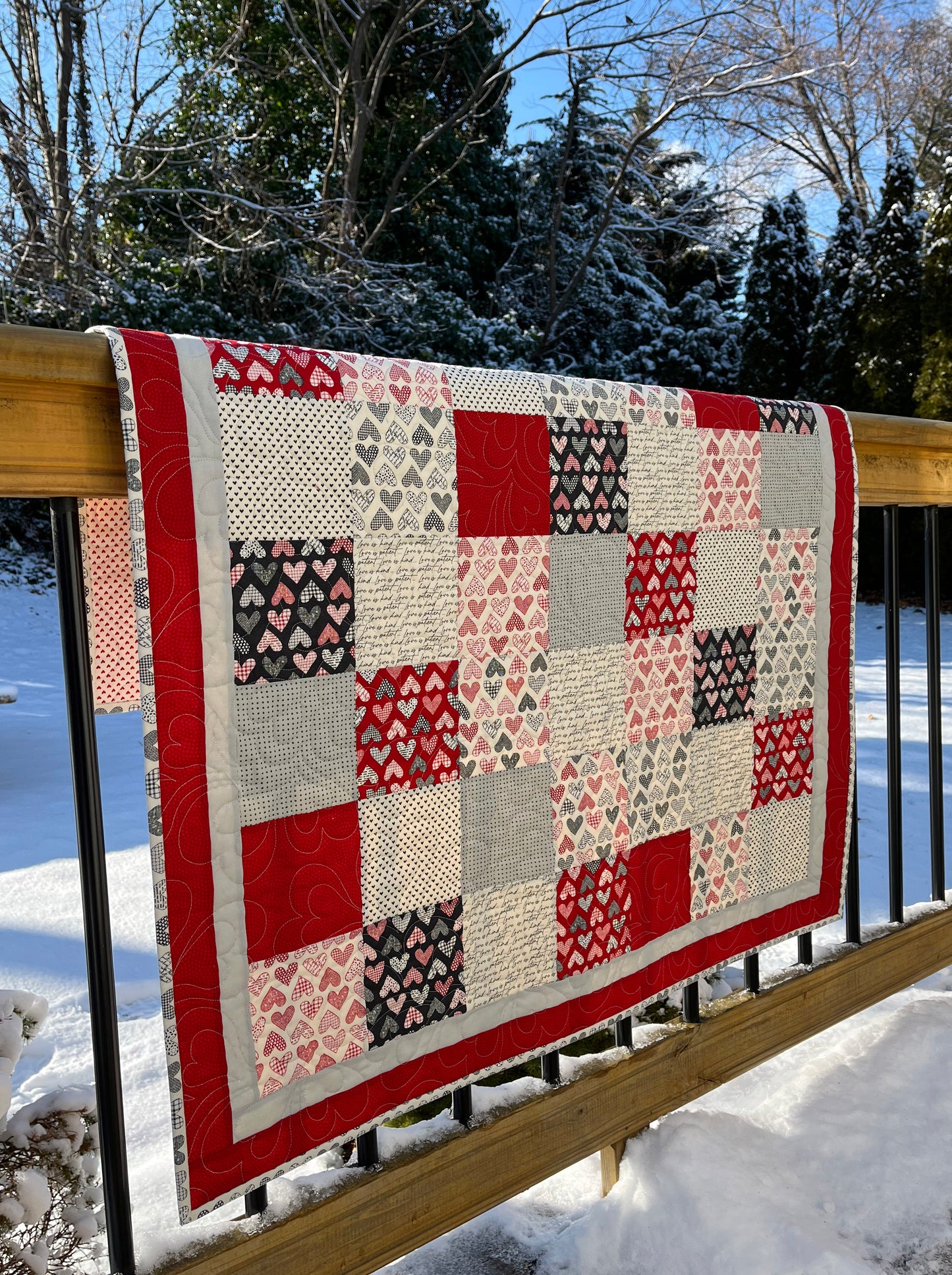 Handmade Hearts Baby Quilt, Baby Blanket, Lap Quilt, Table Topper, Wall Hanging (37.5x42)