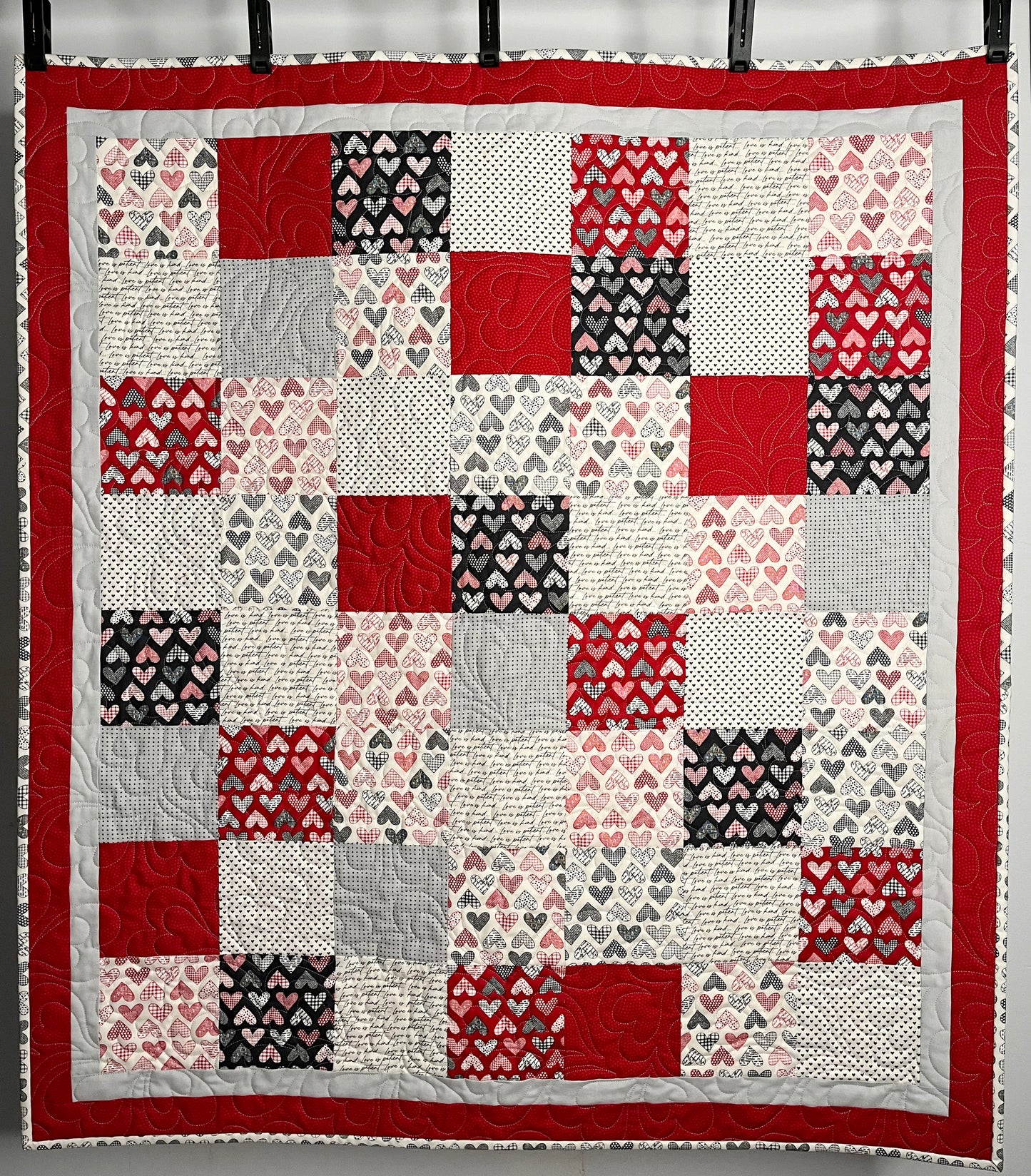 Handmade Hearts Baby Quilt, Baby Blanket, Lap Quilt, Table Topper, Wall Hanging (37.5x42)