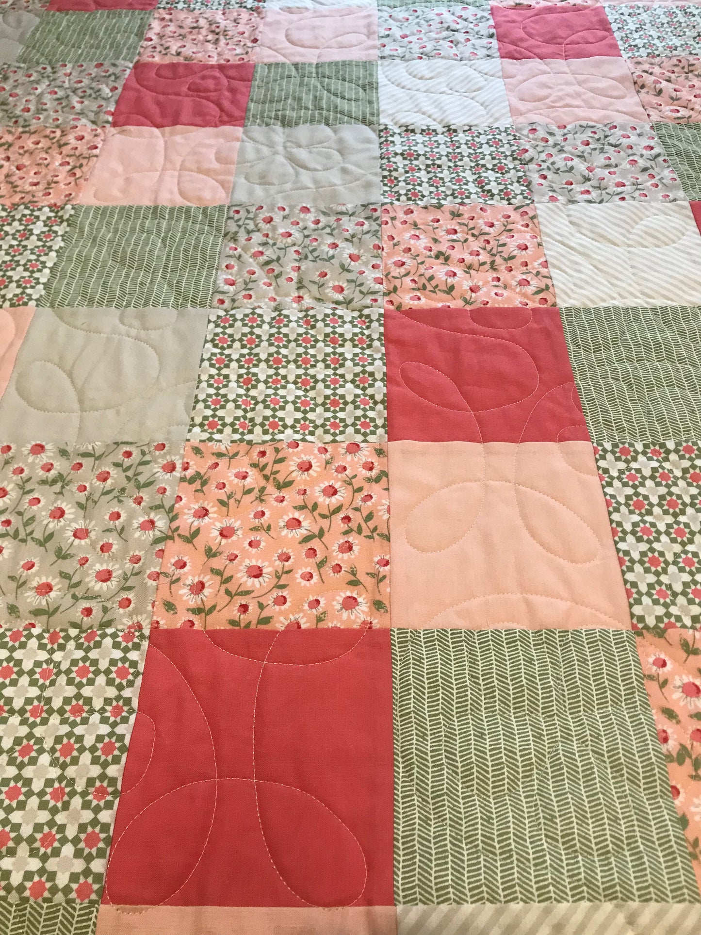 Vintage Vibe:  Handmade Baby Quilt, Patchwork Baby Blanket, Adult Lap Quilt (36.5x45.5) Ready to Ship