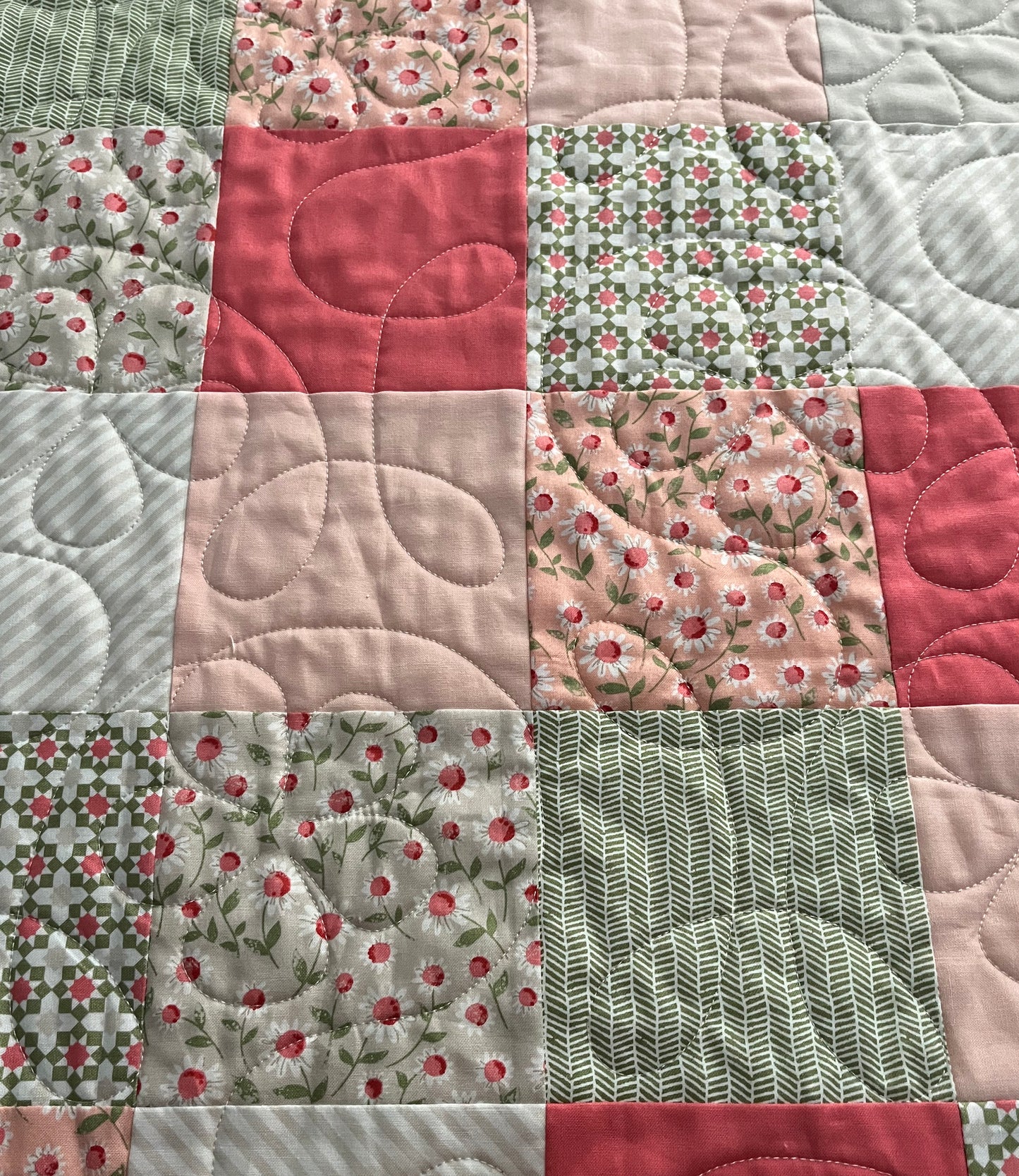 Vintage Vibe:  Handmade Baby Quilt, Patchwork Baby Blanket, Adult Lap Quilt (36.5x45.5) Ready to Ship