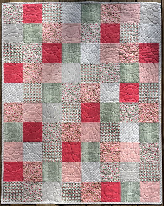 Vintage Vibe:  Handmade Baby Quilt, Patchwork Baby Blanket, Adult Lap Quilt (36.5x45.5) Ready to Ship