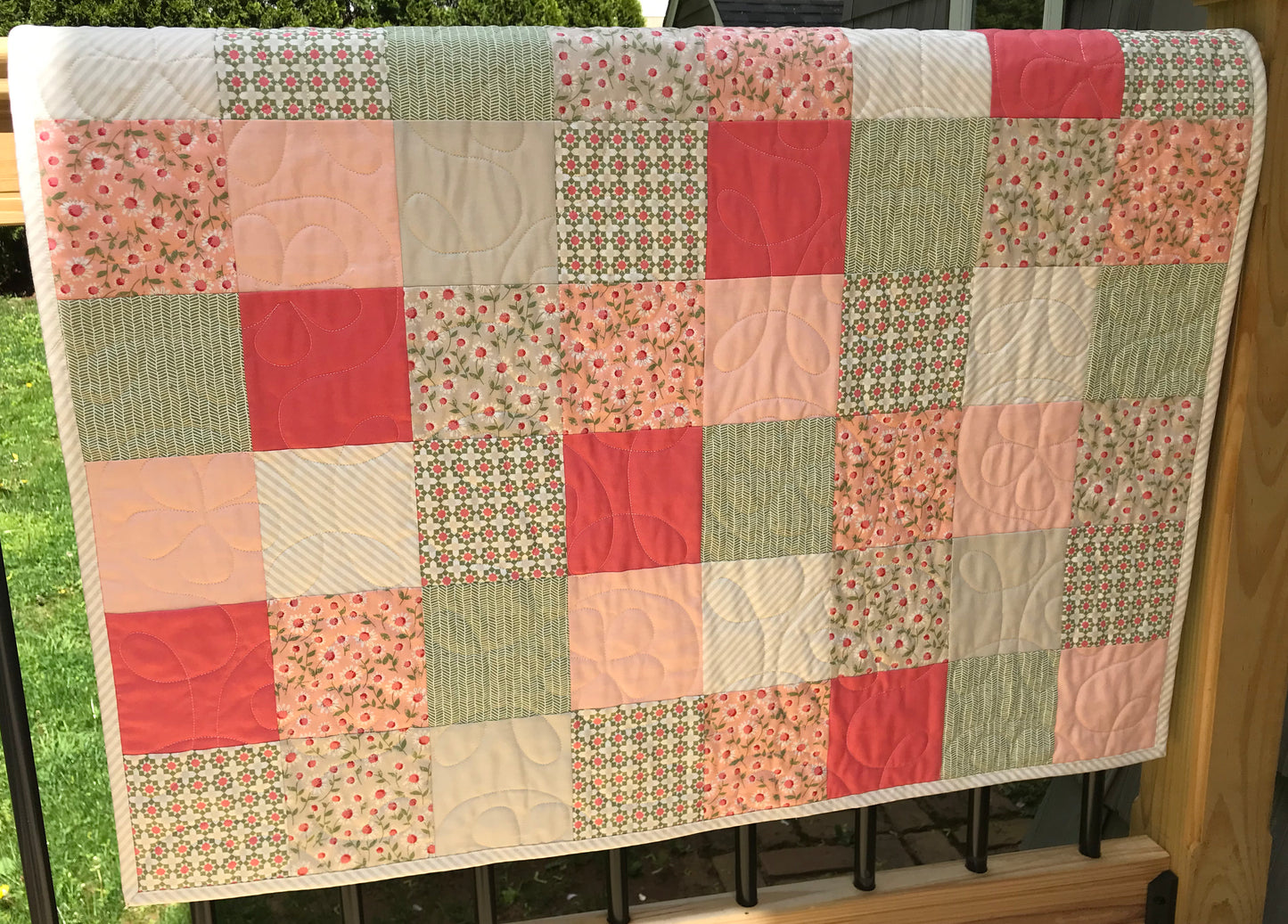 Vintage Vibe:  Handmade Baby Quilt, Patchwork Baby Blanket, Adult Lap Quilt (36.5x45.5) Ready to Ship