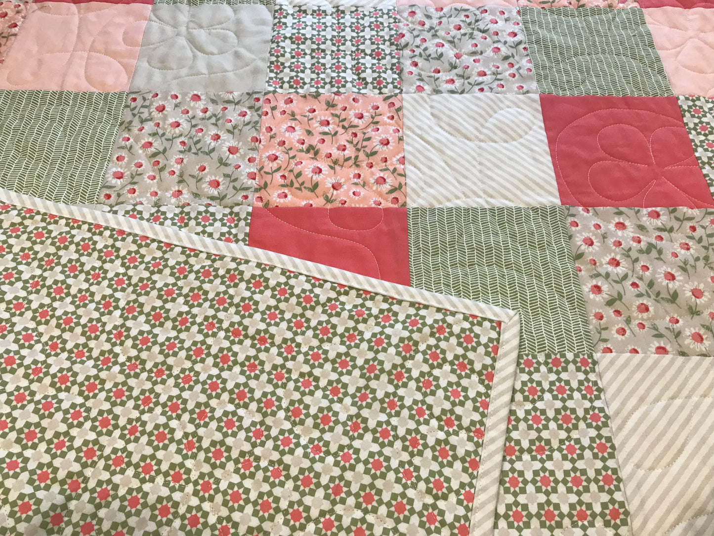 Vintage Vibe:  Handmade Baby Quilt, Patchwork Baby Blanket, Adult Lap Quilt (36.5x45.5) Ready to Ship