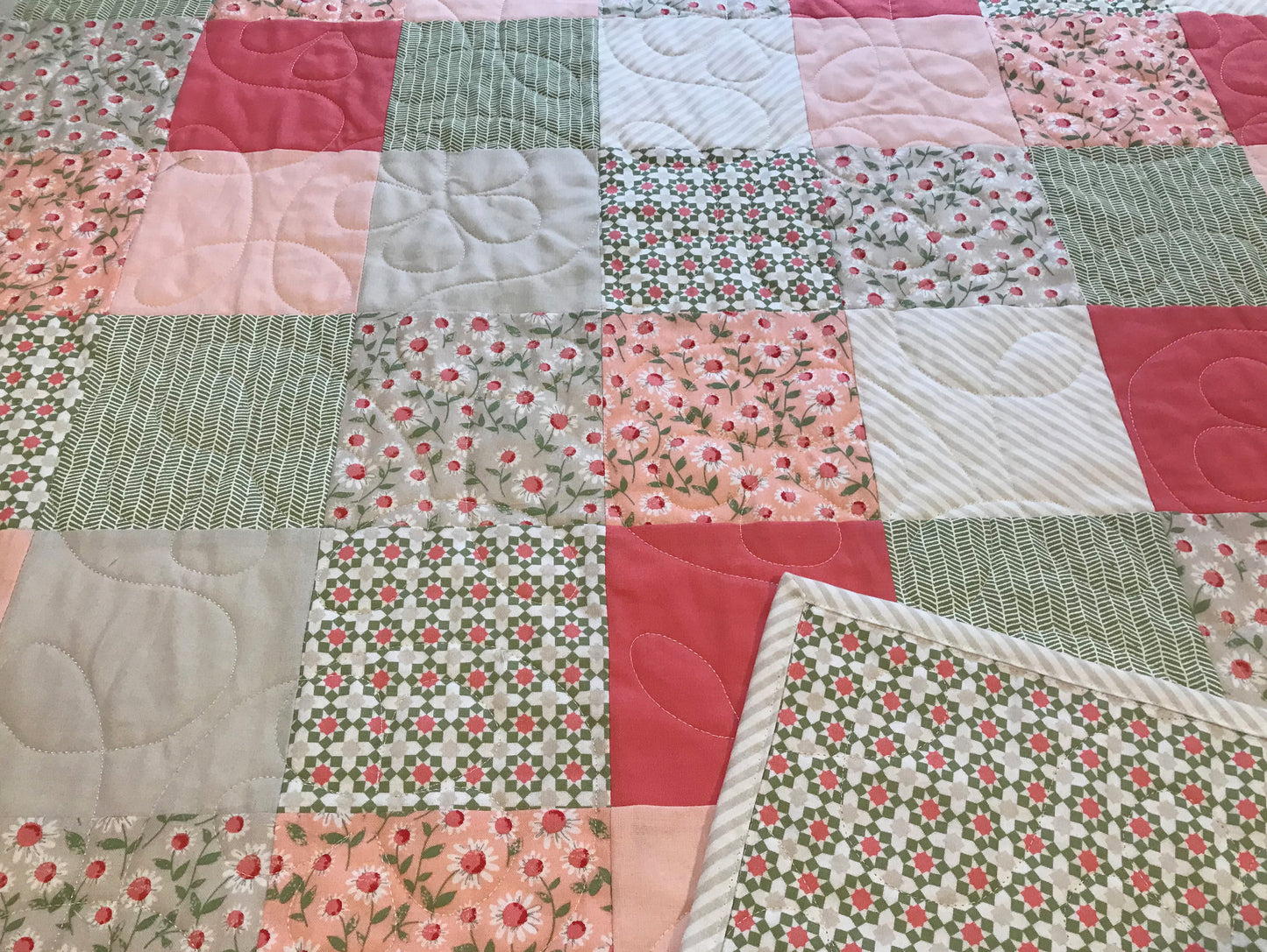 Vintage Vibe:  Handmade Baby Quilt, Patchwork Baby Blanket, Adult Lap Quilt (36.5x45.5) Ready to Ship