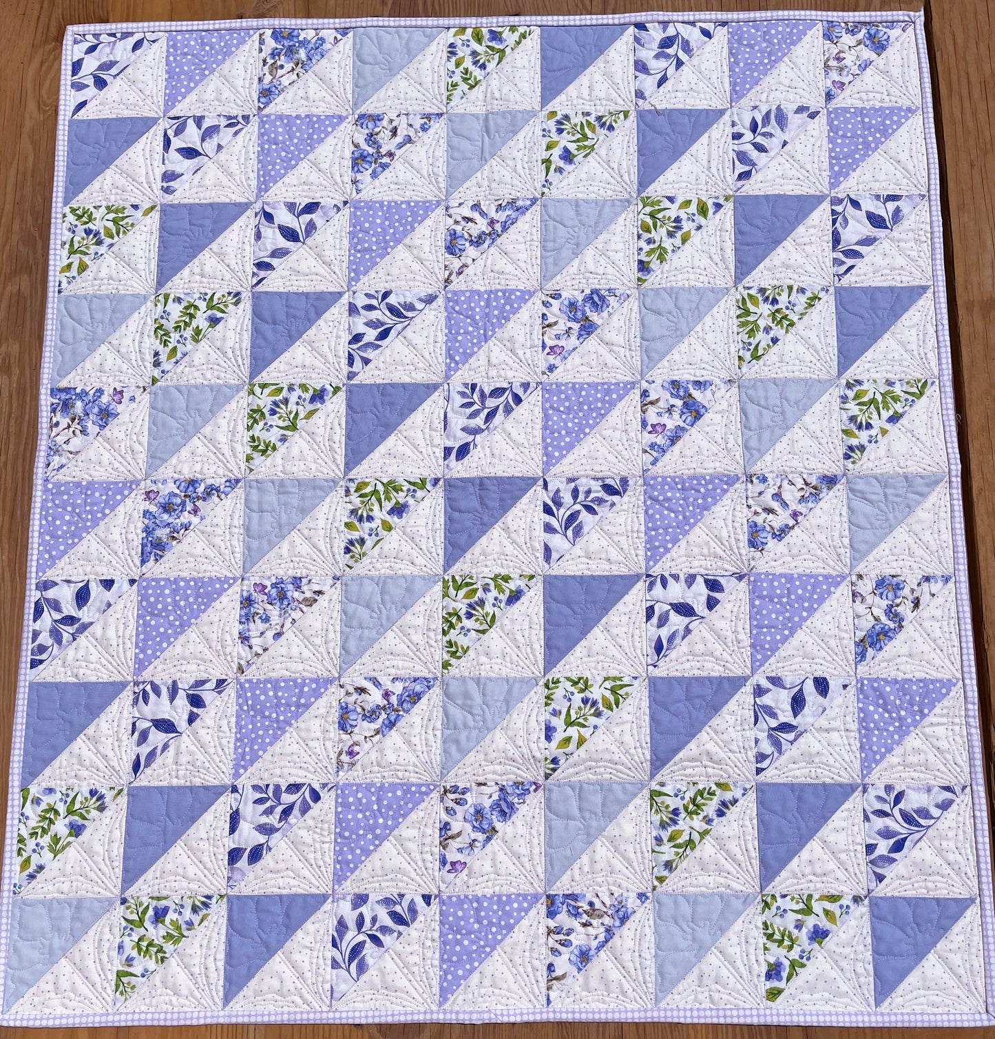 Handmade Baby Girl Quilt, One of a Kind Baby Blanket, Adult Lap Quilt, Custom Quilted Flowers, Purple, Periwinkle (36x40) Ready to Ship!