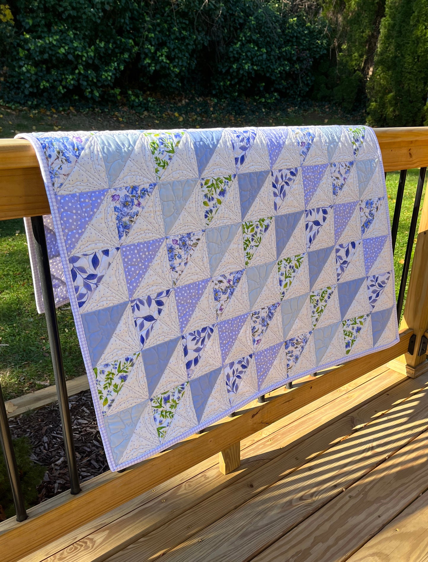 Handmade Baby Girl Quilt, One of a Kind Baby Blanket, Adult Lap Quilt, Custom Quilted Flowers, Purple, Periwinkle (36x40) Ready to Ship!