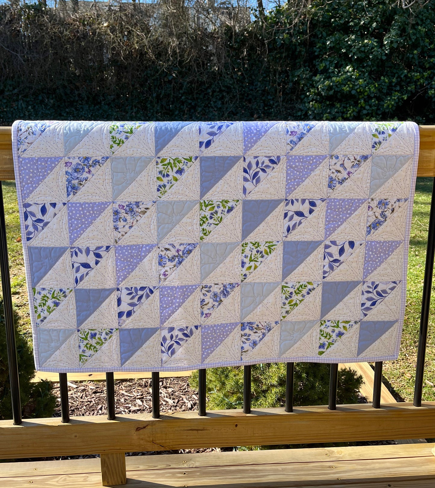 Handmade Baby Girl Quilt, One of a Kind Baby Blanket, Adult Lap Quilt, Custom Quilted Flowers, Purple, Periwinkle (36x40) Ready to Ship!