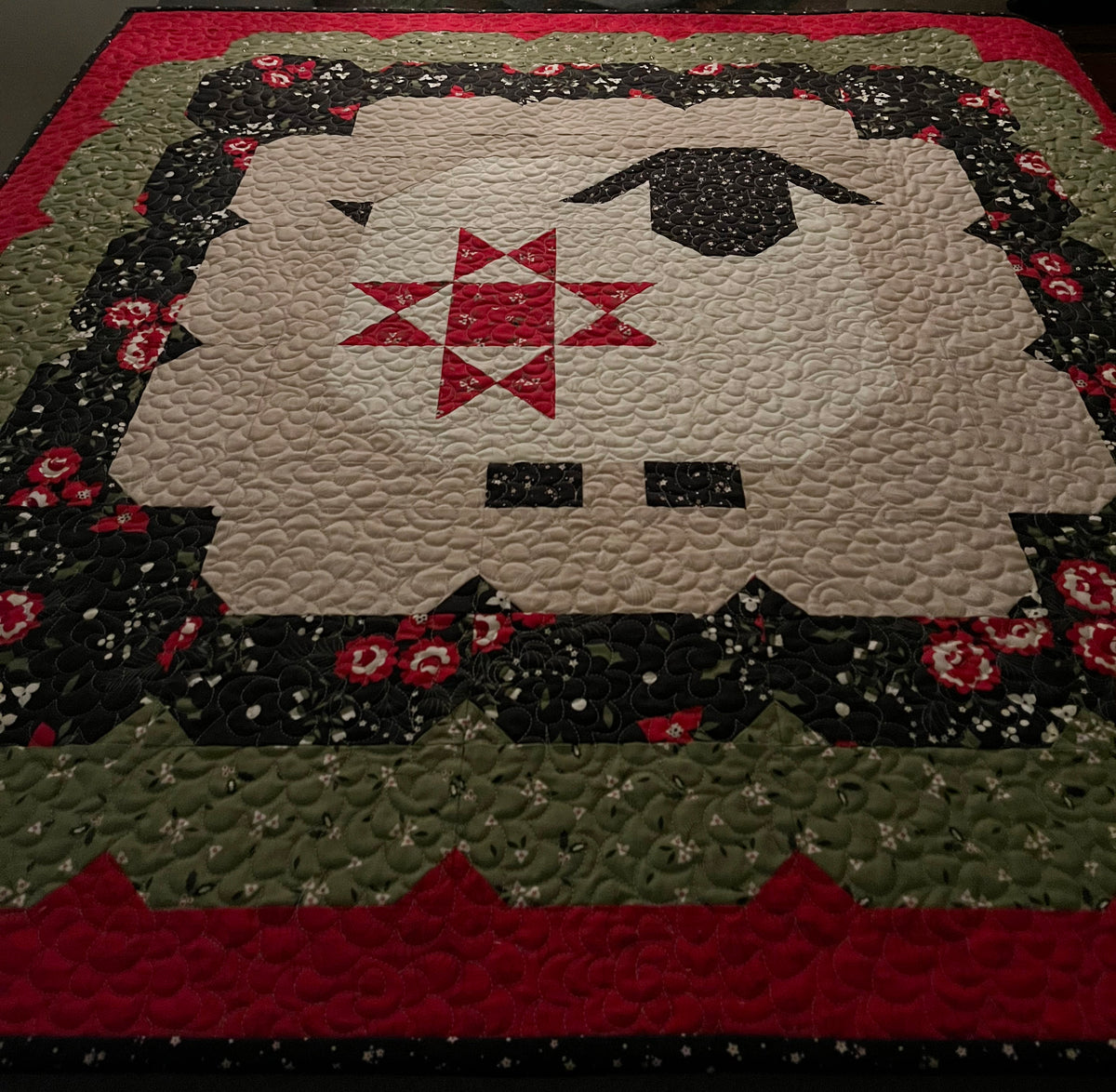 Handmade Christmas Sheep Baby Quilt: Heirloom Blanket (40x40) Lap Quilt, Wall Hanging
