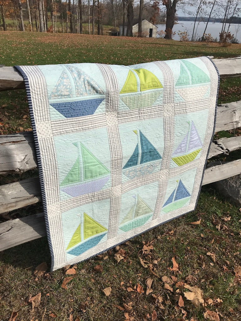 Handmade Baby Quilt - Sailboat Baby Blanket - Designer Custom Heirloom - Handmade Nautical - Gender Neutral - Ready to Ship