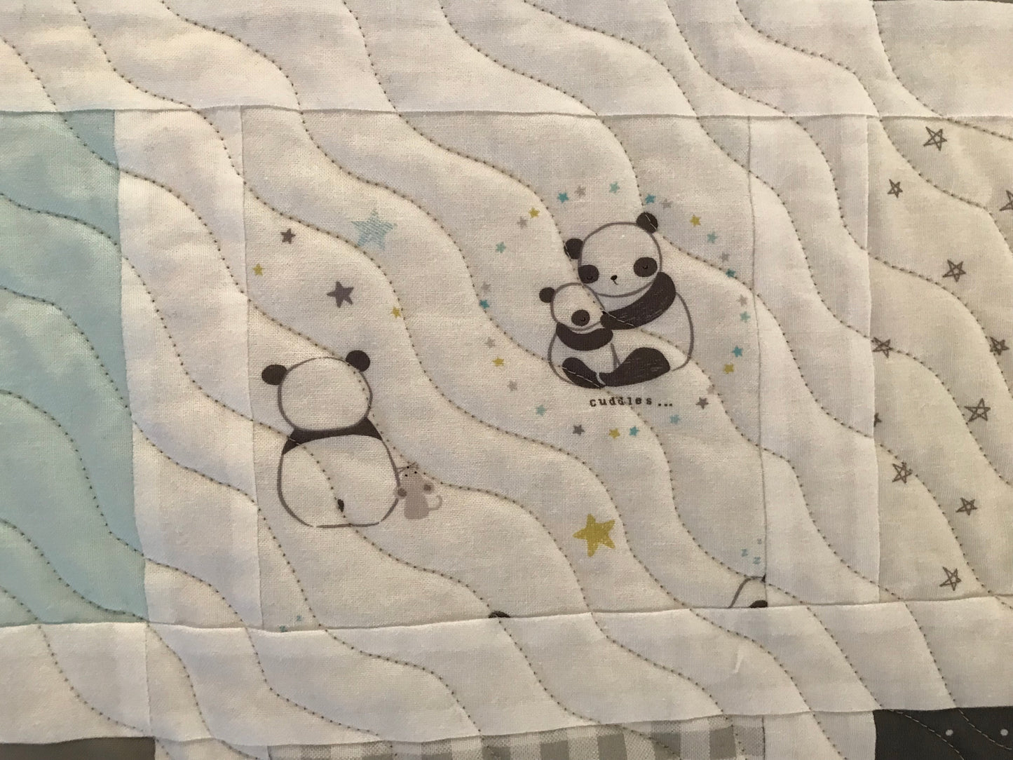 Baby Panda Bears, Stars, Moons:  Handmade Baby Quilt, Baby Blanket - Ready to Ship