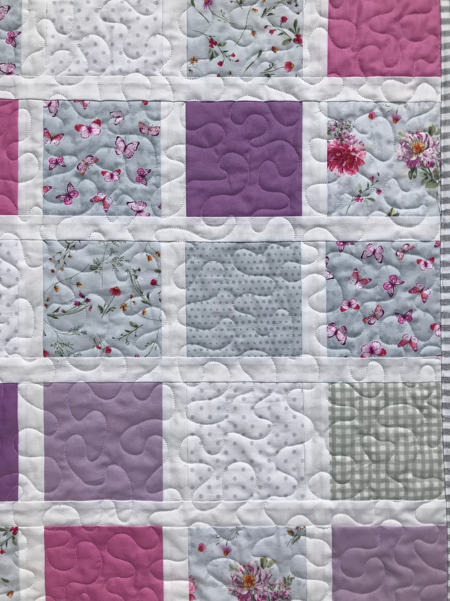 Butterfly Garden:  Purple, Pink, Grey & White Baby Quilt, Baby Blanket, Adult Lap Quilt - Ready to Ship