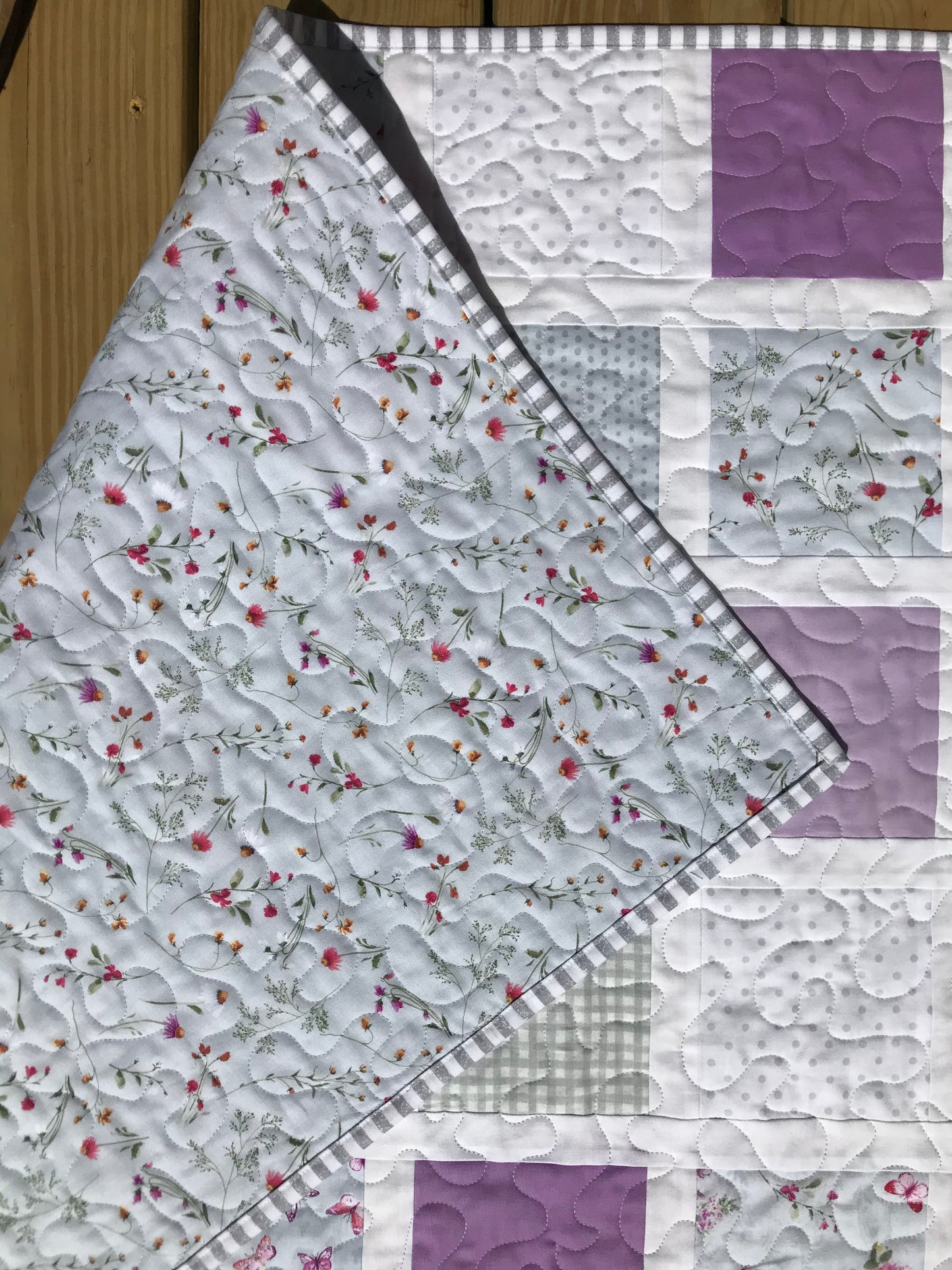 Butterfly Garden:  Purple, Pink, Grey & White Baby Quilt, Baby Blanket, Adult Lap Quilt - Ready to Ship