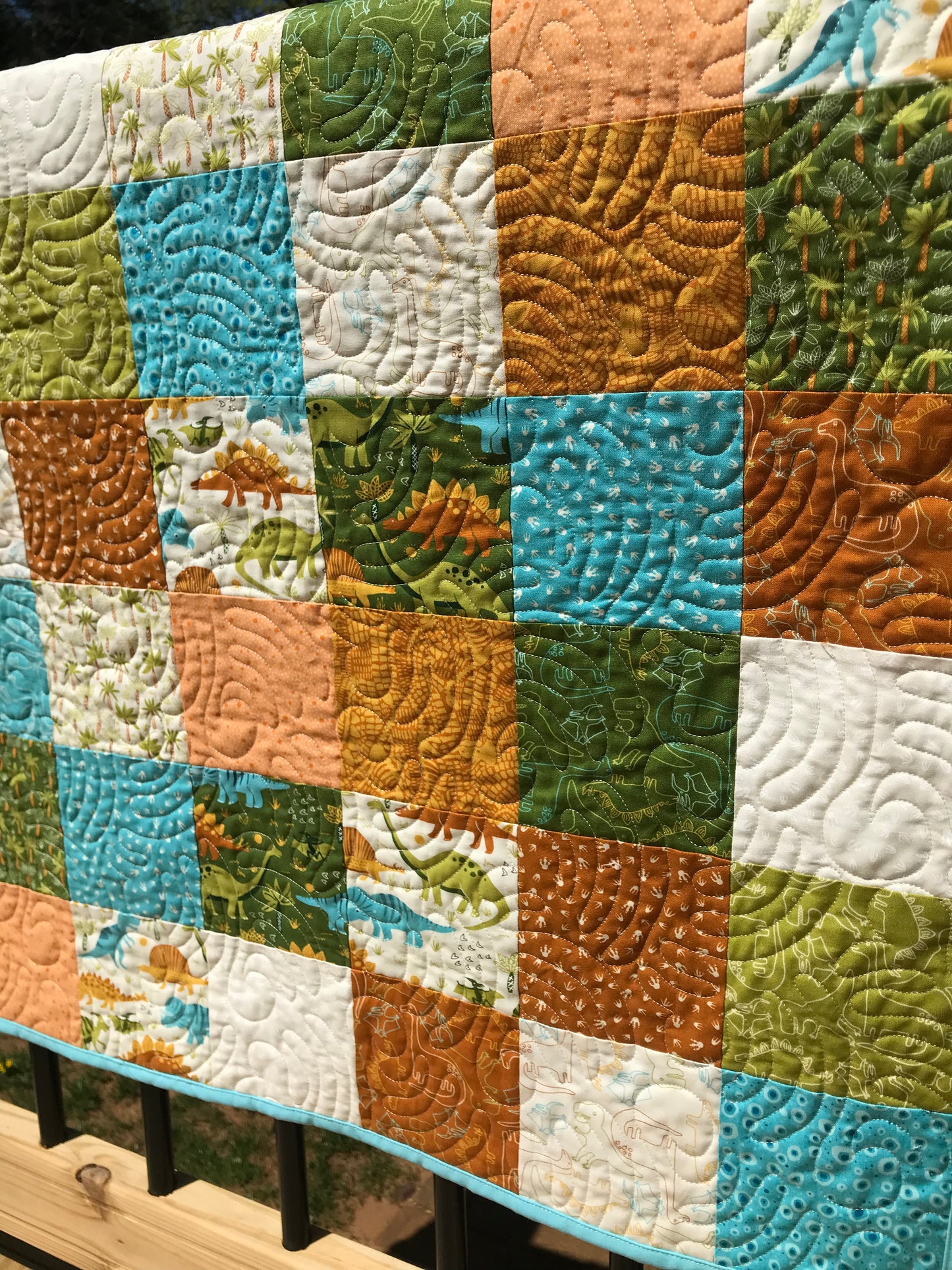 Dinosaur Baby Quilt, Handmade Baby Blanket, Gender Neutral, Free Matching Handmade Gift Bag - Ready to Ship!