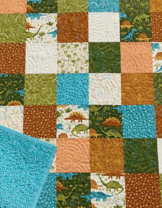 Dinosaur Baby Quilt, Handmade Baby Blanket, Gender Neutral, Free Matching Handmade Gift Bag - Ready to Ship!