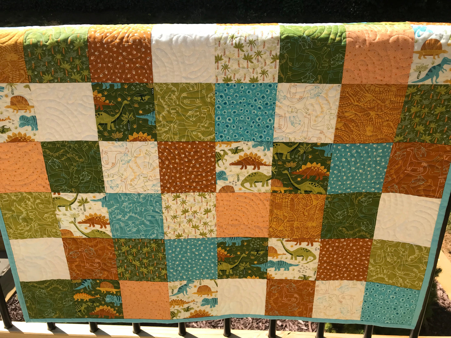 Dinosaur Baby Quilt, Handmade Baby Blanket, Gender Neutral, Free Matching Handmade Gift Bag - Ready to Ship!