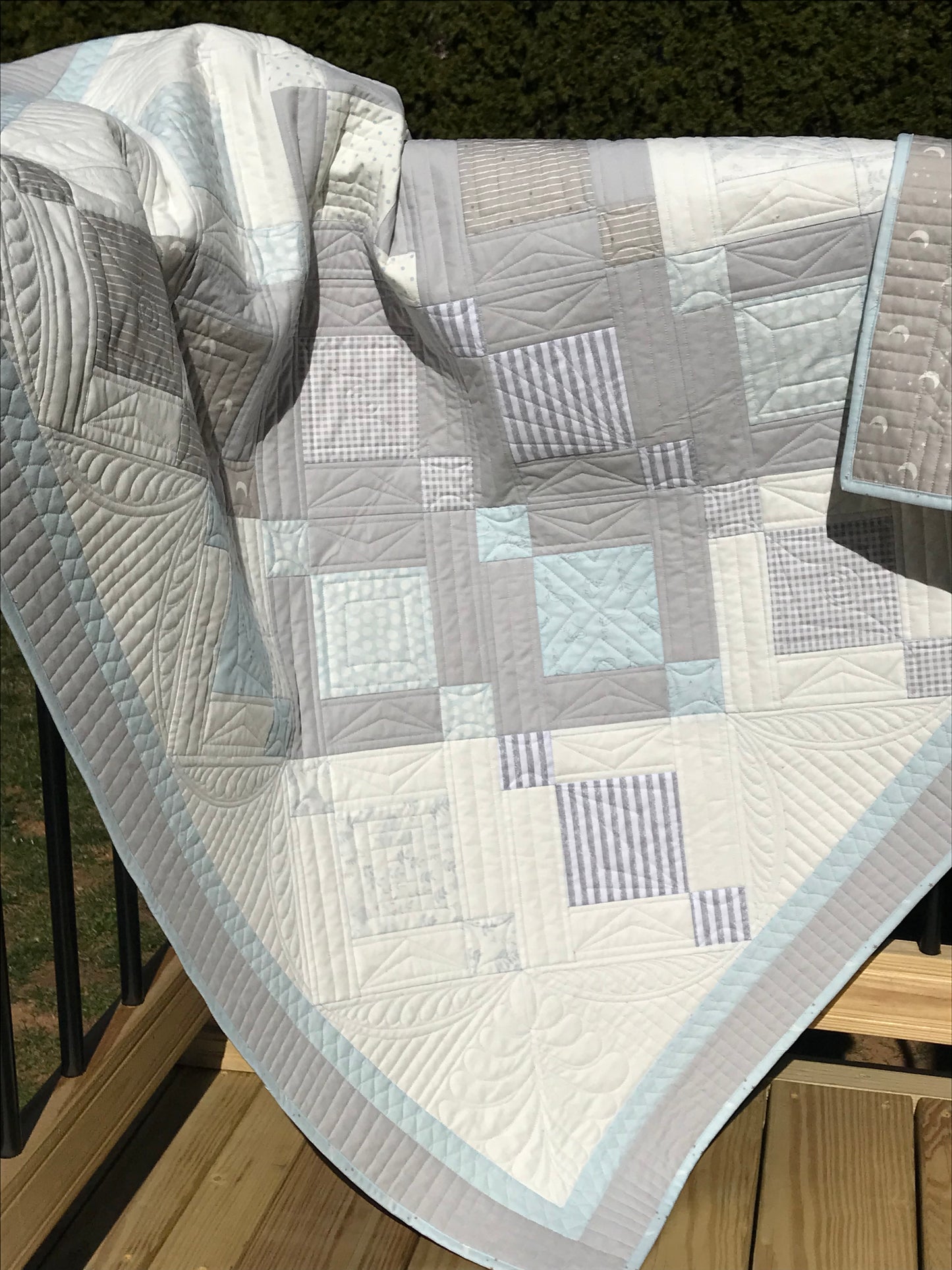 Handmade Baby Quilt, Ducks, Moons & Stars: One of a Kind, Heirloom Quality Custom Quilted - Baby's First Christmas Quilt  - Gender Neutral