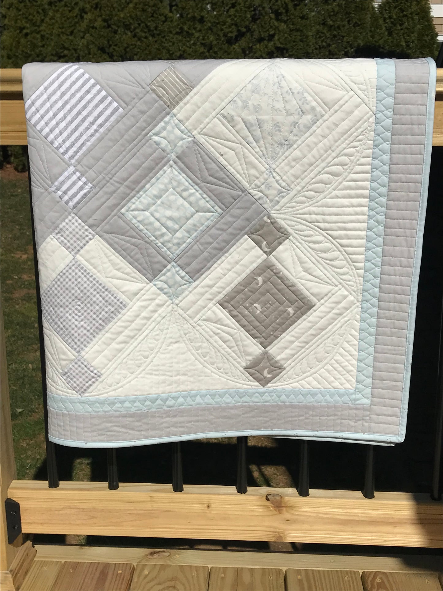 Handmade Baby Quilt, Ducks, Moons & Stars: One of a Kind, Heirloom Quality Custom Quilted - Baby's First Christmas Quilt  - Gender Neutral