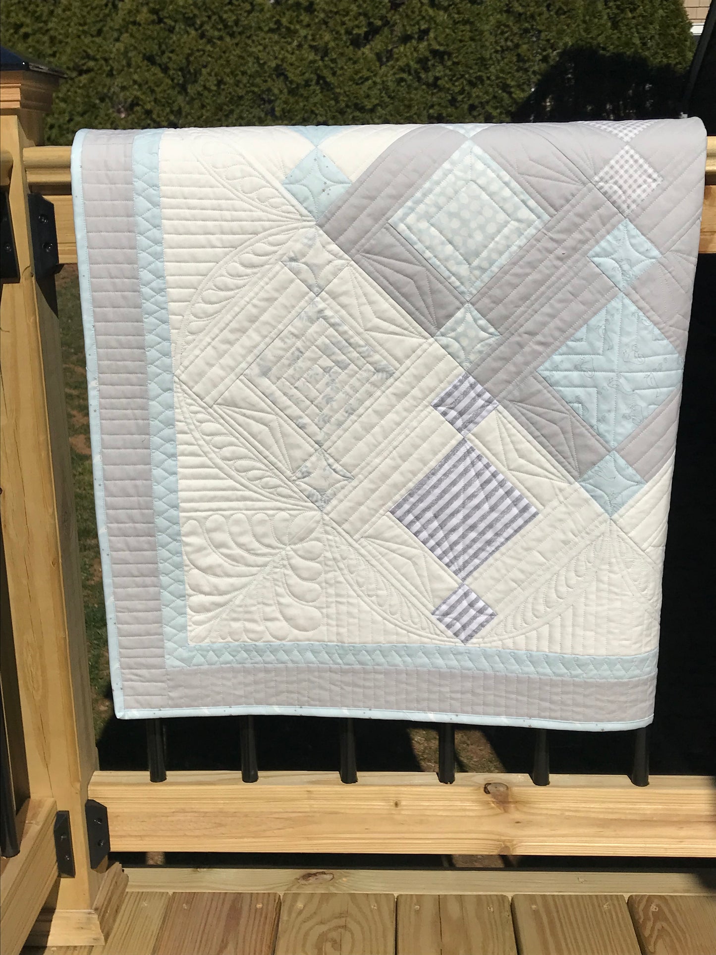 Handmade Baby Quilt, Ducks, Moons & Stars: One of a Kind, Heirloom Quality Custom Quilted - Baby's First Christmas Quilt  - Gender Neutral