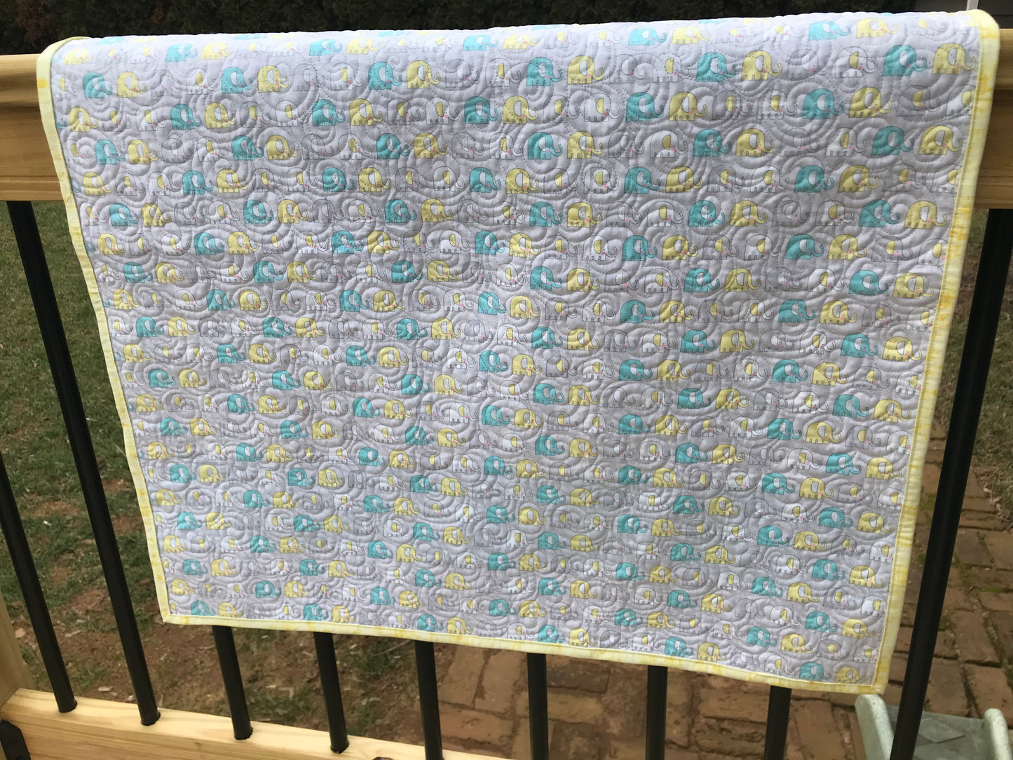 Handmade Baby Quilt, Car Seat, Stroller Blanket, Fur Baby Blanket (27x30.5) Gender Neutral Baby Blanket, Elephants - Ready to Ship!