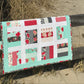 Handmade Baby Quilt / Adult Lap Quilt -  One of a Kind, Custom Quilted - Aqua, Grey, Red, White (34.5x34.5) Ready to Ship!