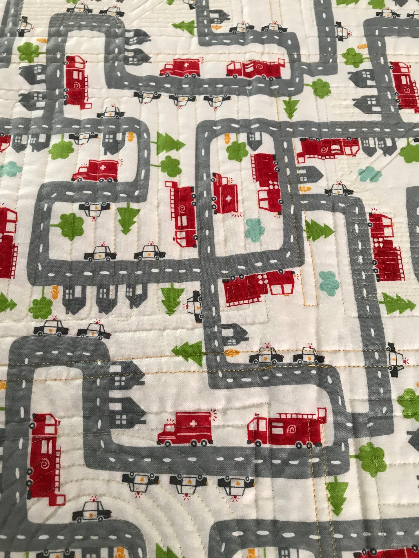 Handmade Baby, Toddler Quilt - Baby Blanket with Cars, Trucks, Bulldozers & Airplanes - Custom Quilted (41x41)  Ready to Ship!