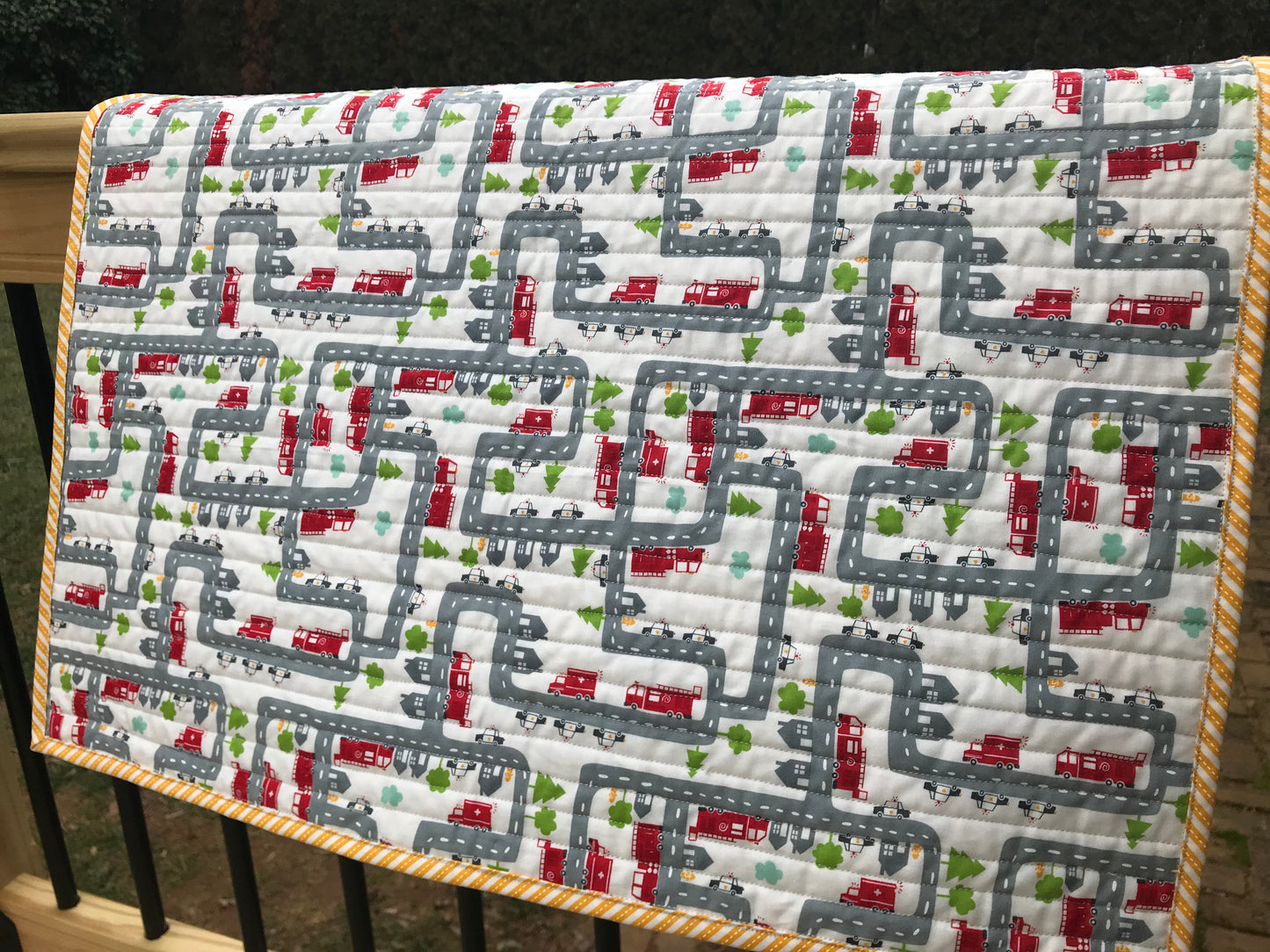 Handmade Baby Quilt for Stroller, Car Seat, or Changing Mat - Cars, Trucks, Roads on the Back - Ready to Ship!