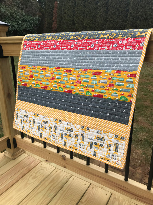 Handmade Baby Quilt for Stroller, Car Seat, or Changing Mat - Cars, Trucks, Roads on the Back - Ready to Ship!