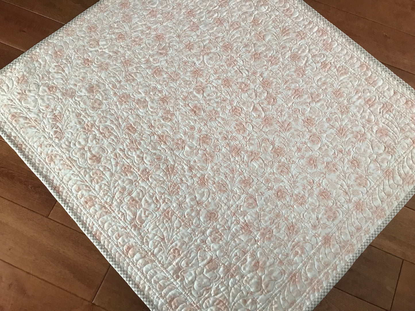 Handmade Peach/Pink Baby Quilt - Baby Blanket, Adult Lap Quilt, Custom Quilted - Ready to Ship