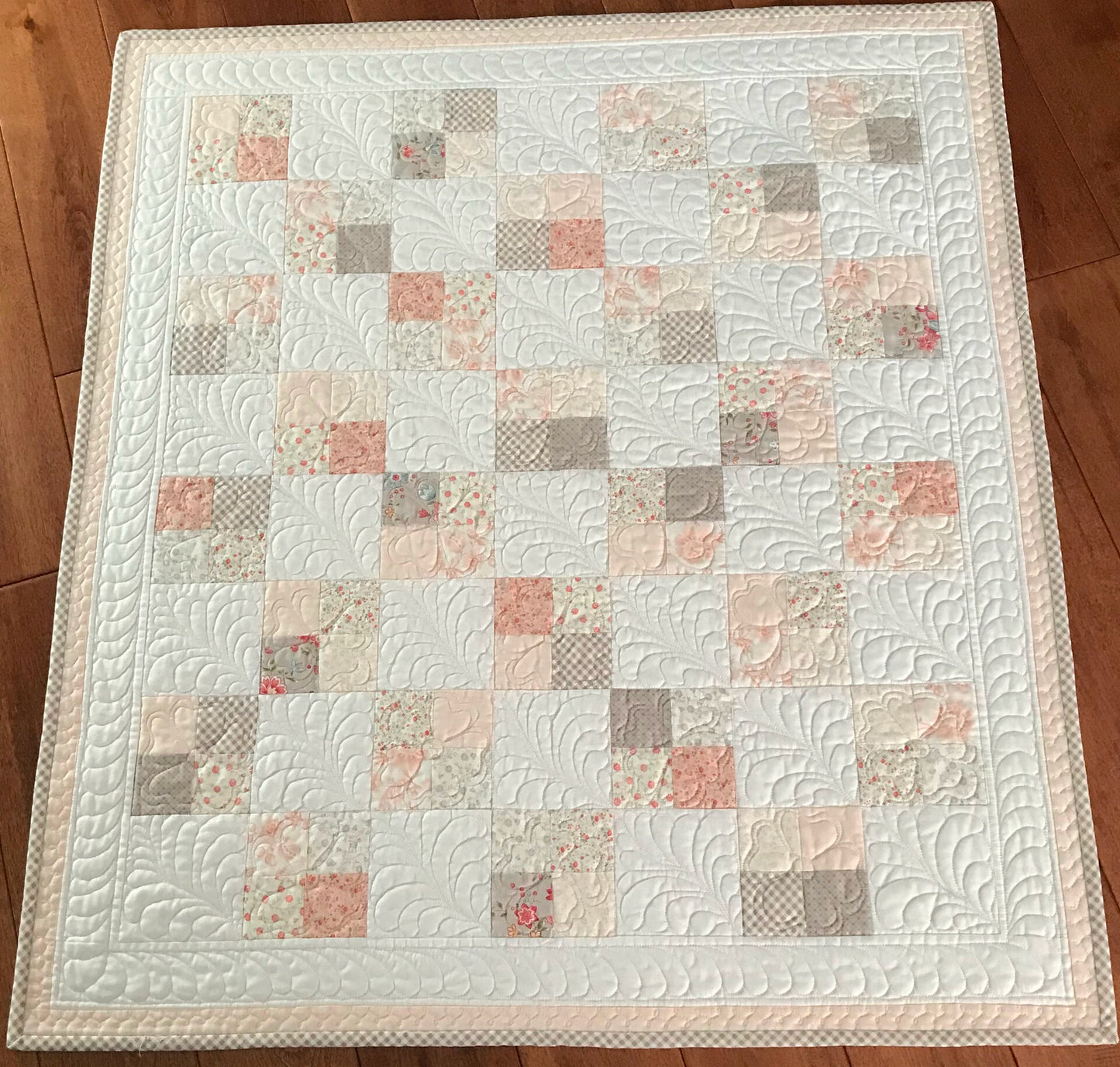 Handmade Peach/Pink Baby Quilt - Baby Blanket, Adult Lap Quilt, Custom Quilted - Ready to Ship