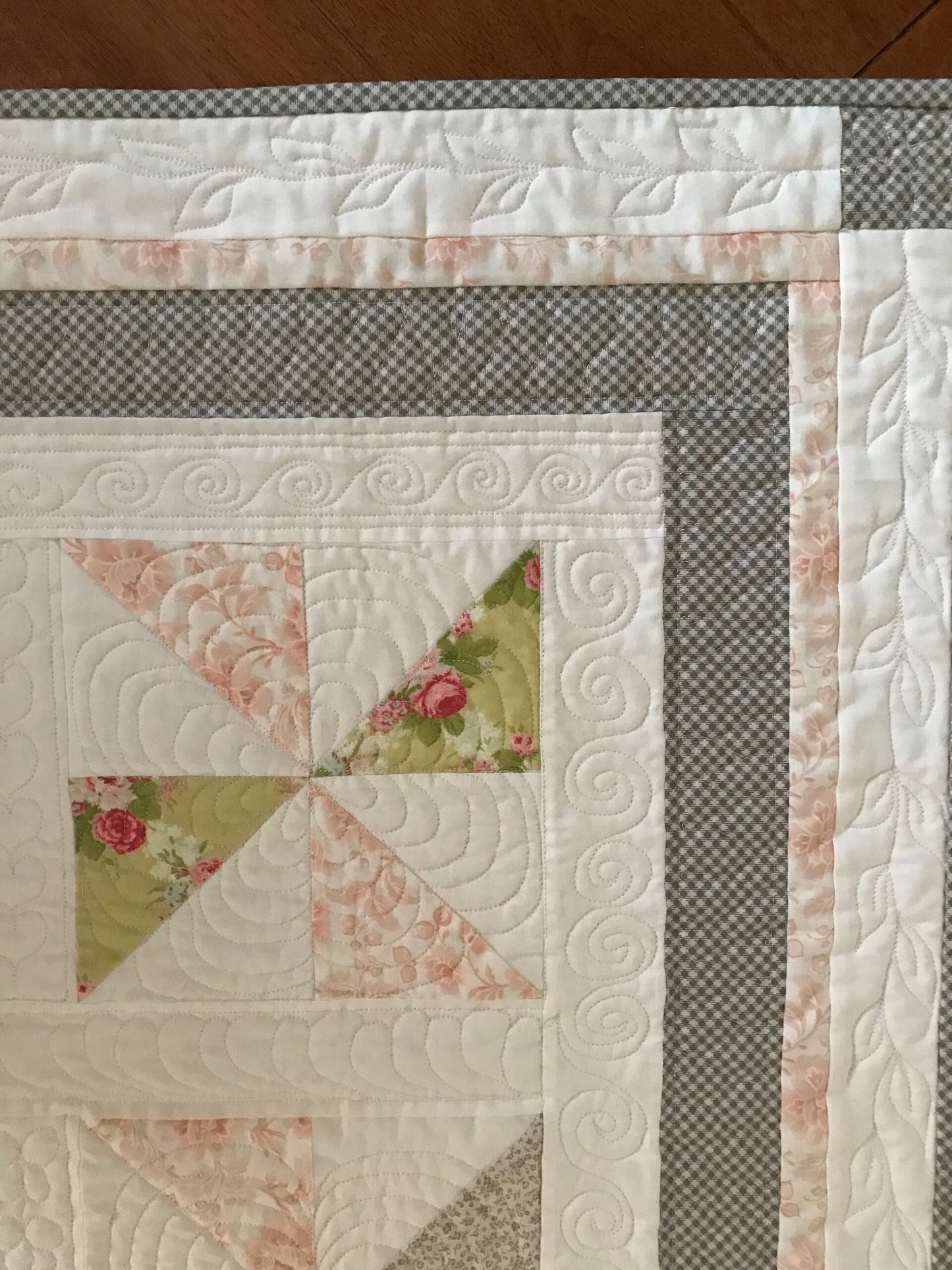 Promenade Pinwheels: Pink & Gray Baby Quilt, Handmade Baby Girl Quilt, Baby Girl Blanket - Custom Quilted - Crib Size - Ready to Ship